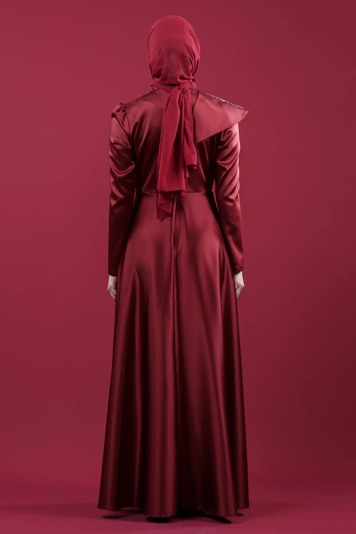 Red Color Satin Evening Dress-detail