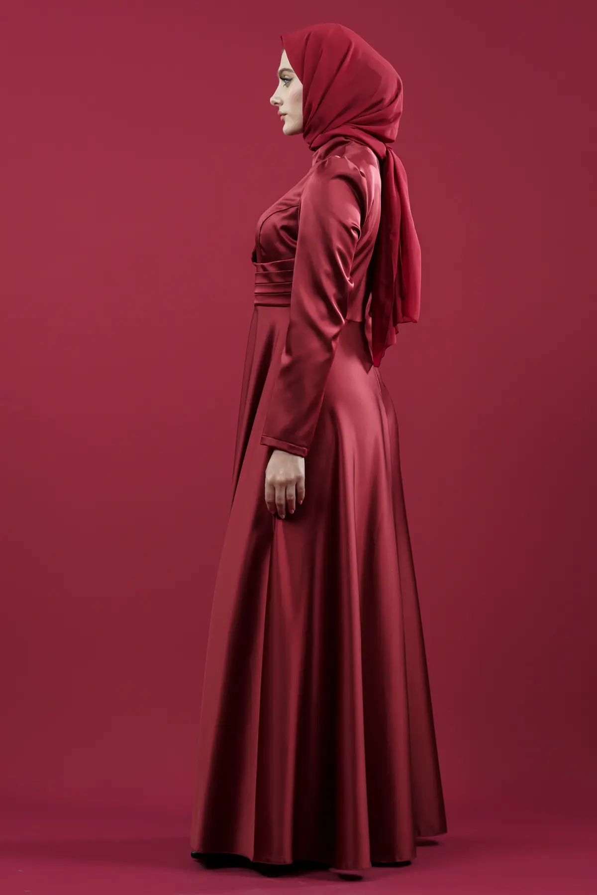 Red Color Satin Evening Dress-detail