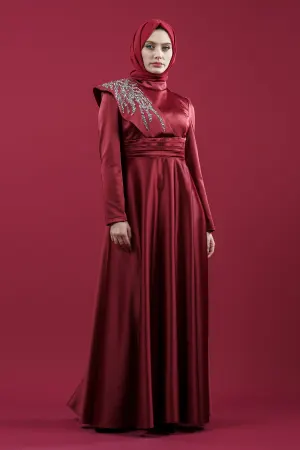 Red Color Satin Evening Dress