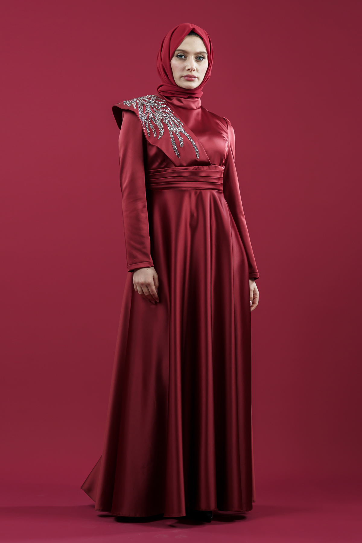 Red Color Satin Evening Dress