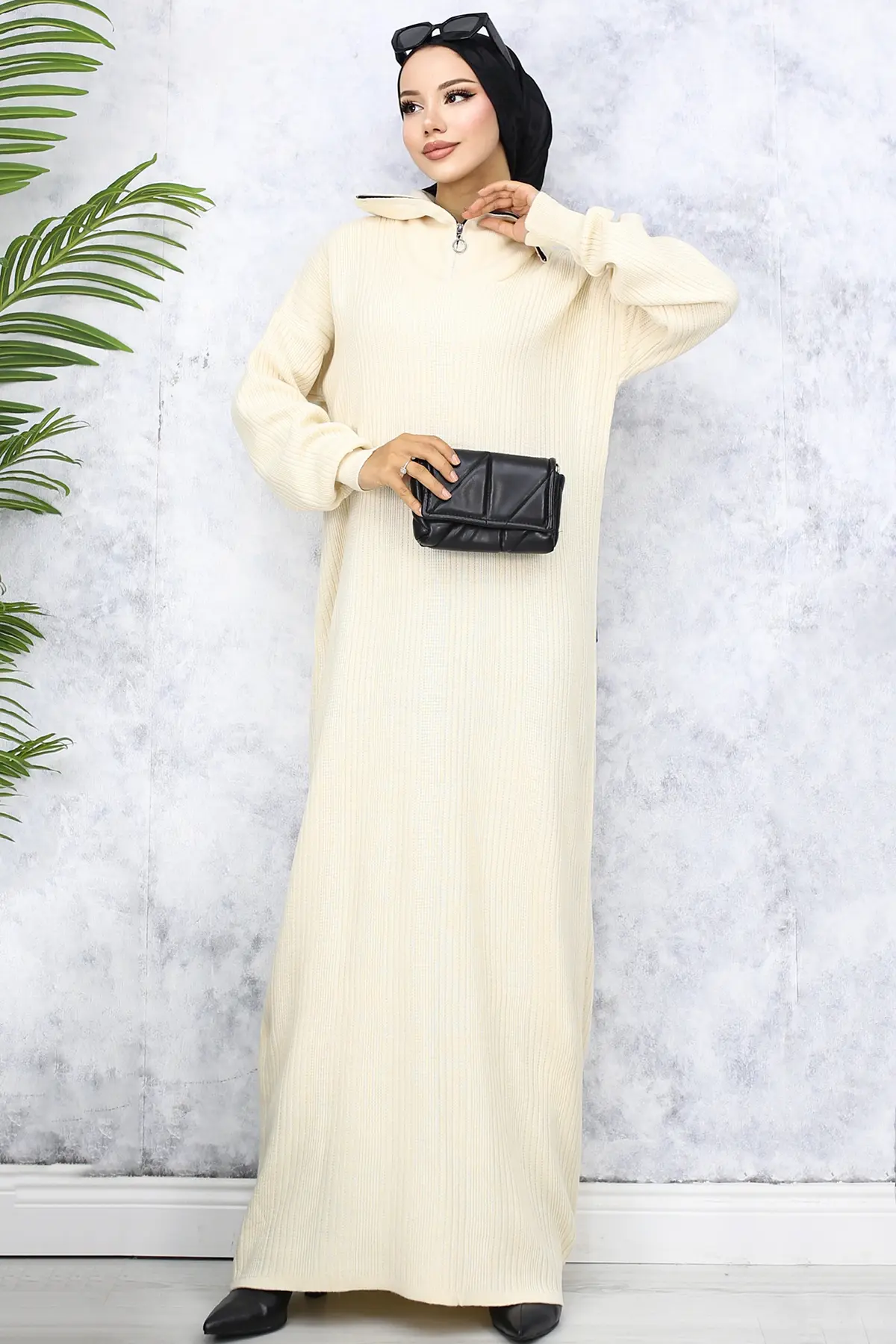 Ribbed Knitwear Dress With Zipped Collar-detail