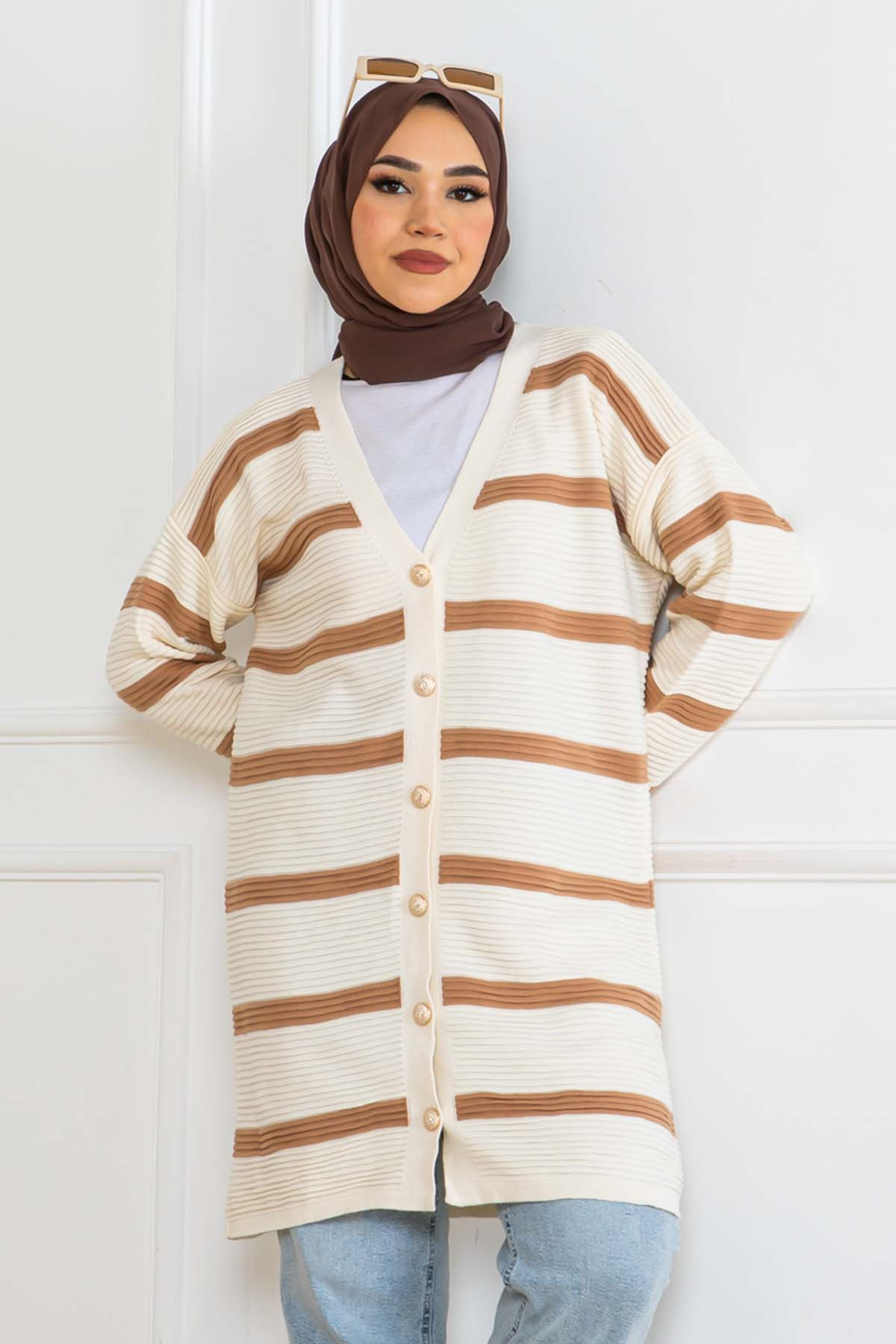 Ribbed Striped Knitwear Cardigan