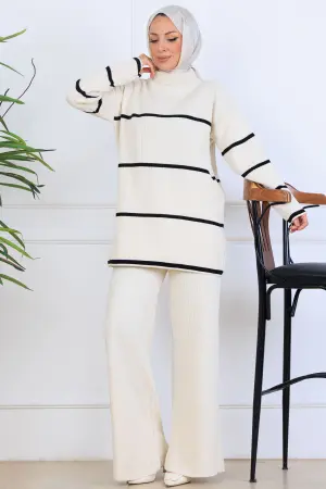 Ribbed Striped Knitwear Suit