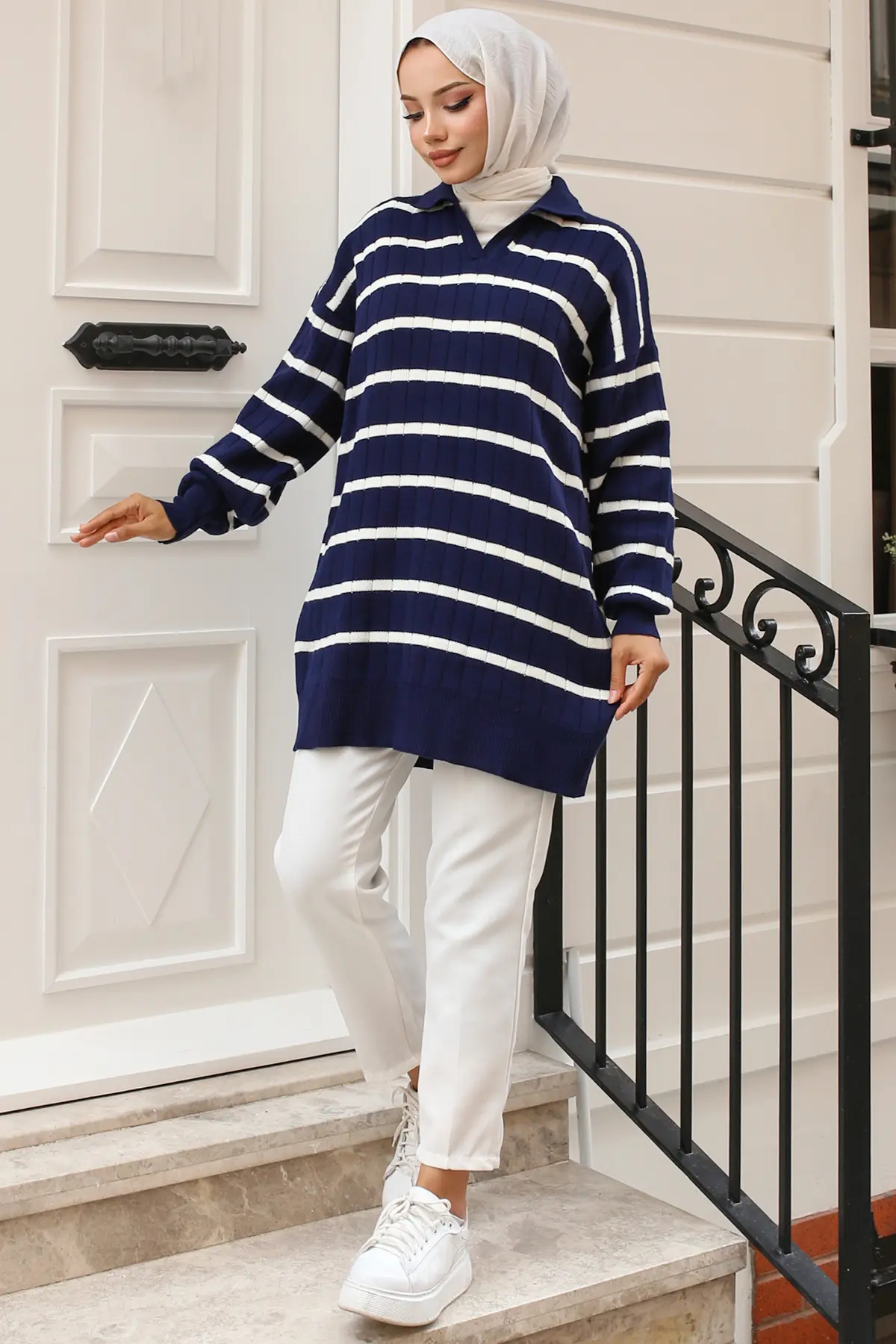 Ribbed Striped Sweater Tunic-detail