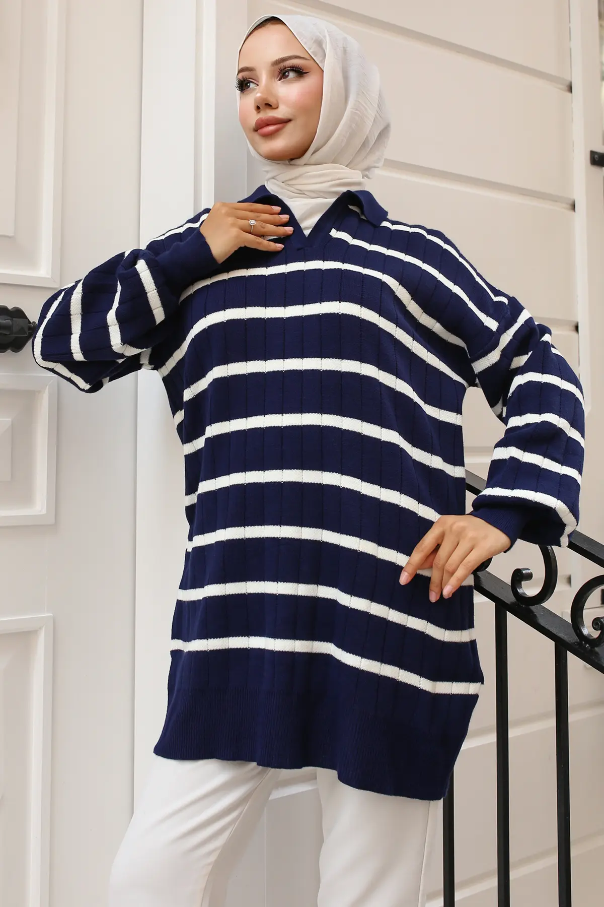 Ribbed Striped Sweater Tunic-detail