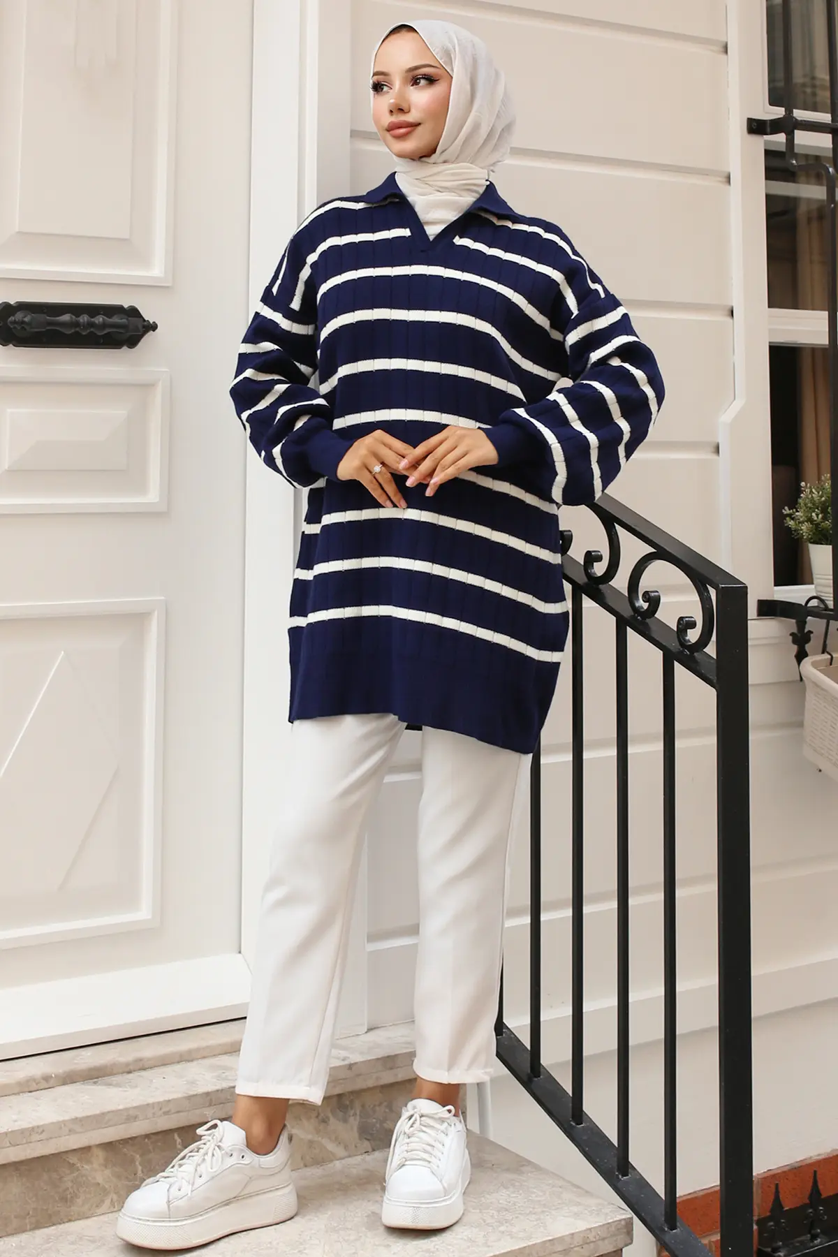 Ribbed Striped Sweater Tunic-detail