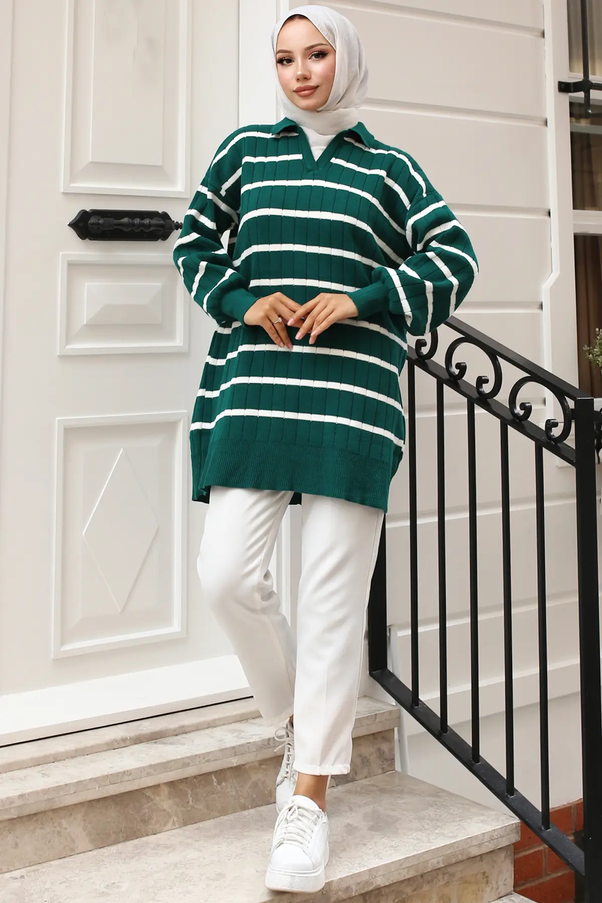 Ribbed Striped Sweater Tunic-detail