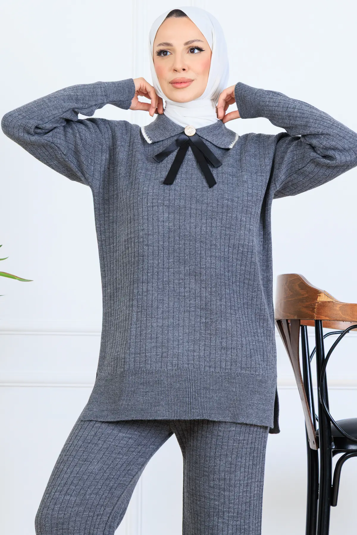 Ribbon Detail Knitwear Set-detail