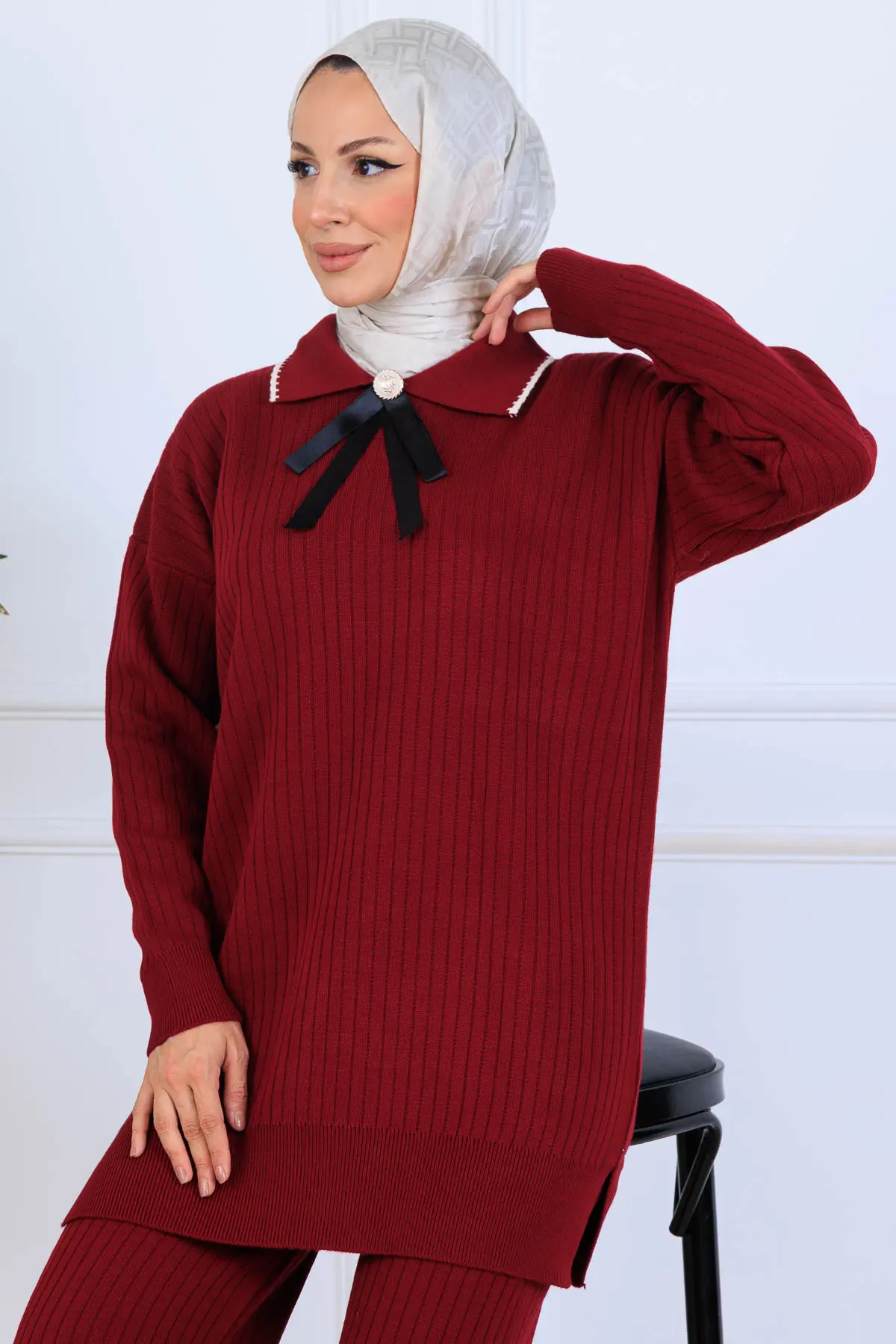 Ribbon Detail Knitwear Set-detail