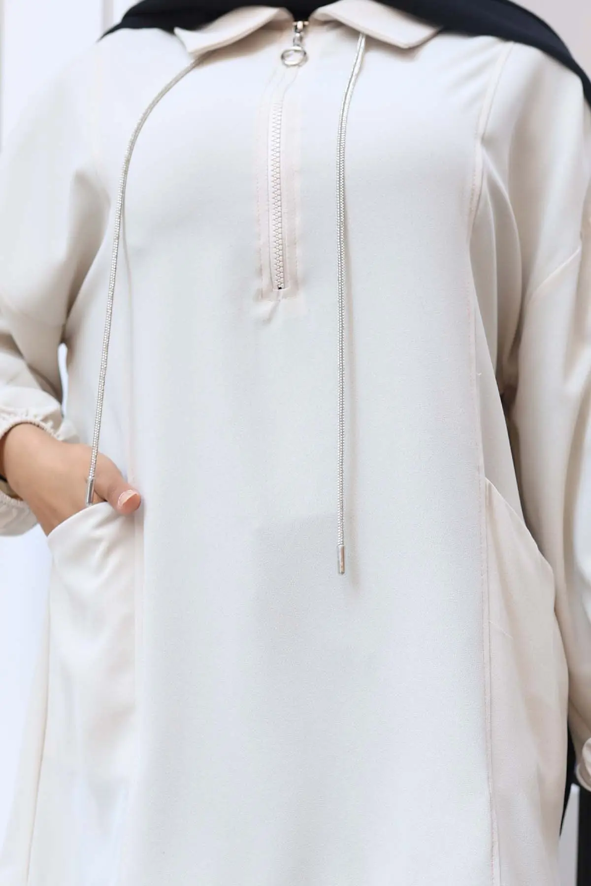 Rope Detailed Half Zippered Hijab Tunic-detail