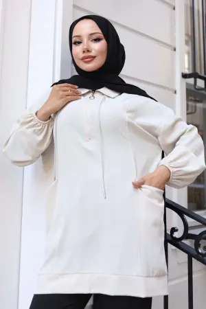 Rope Detailed Half Zippered Hijab Tunic