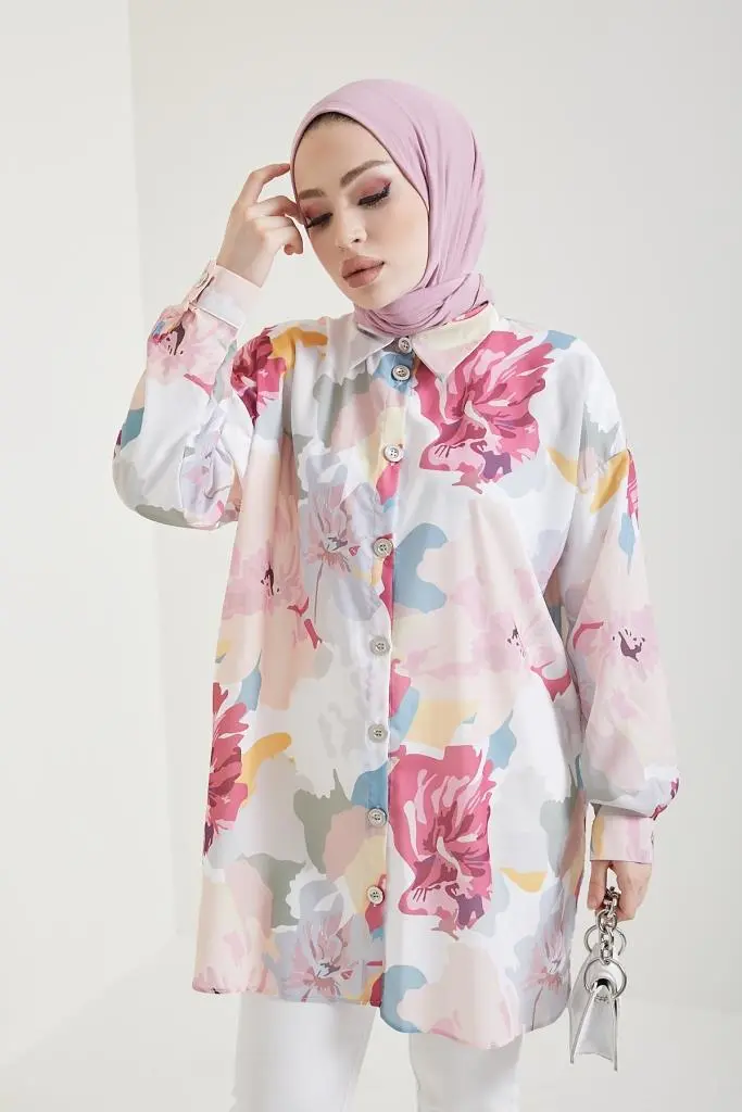 Rose Color Patterned Hijab Shirt-detail