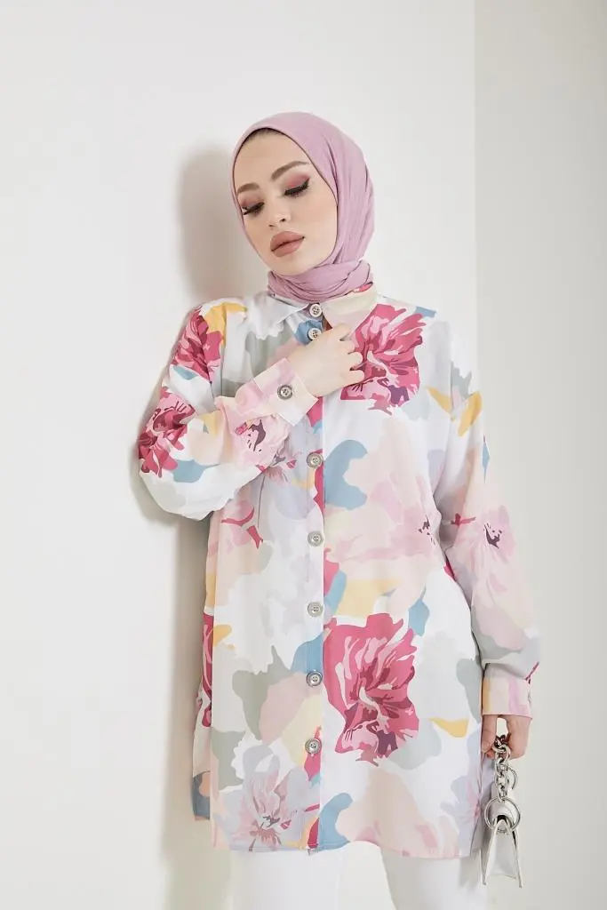 Rose Color Patterned Hijab Shirt-detail