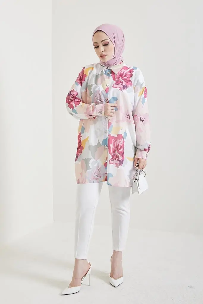 Rose Color Patterned Hijab Shirt-detail