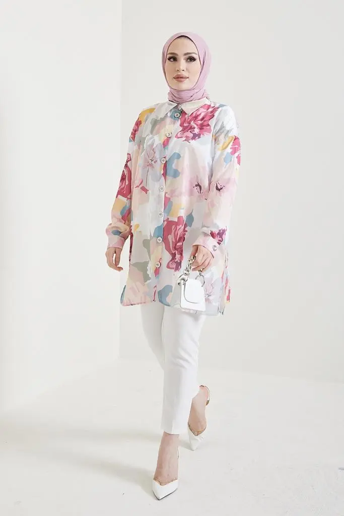 Rose Color Patterned Hijab Shirt-detail