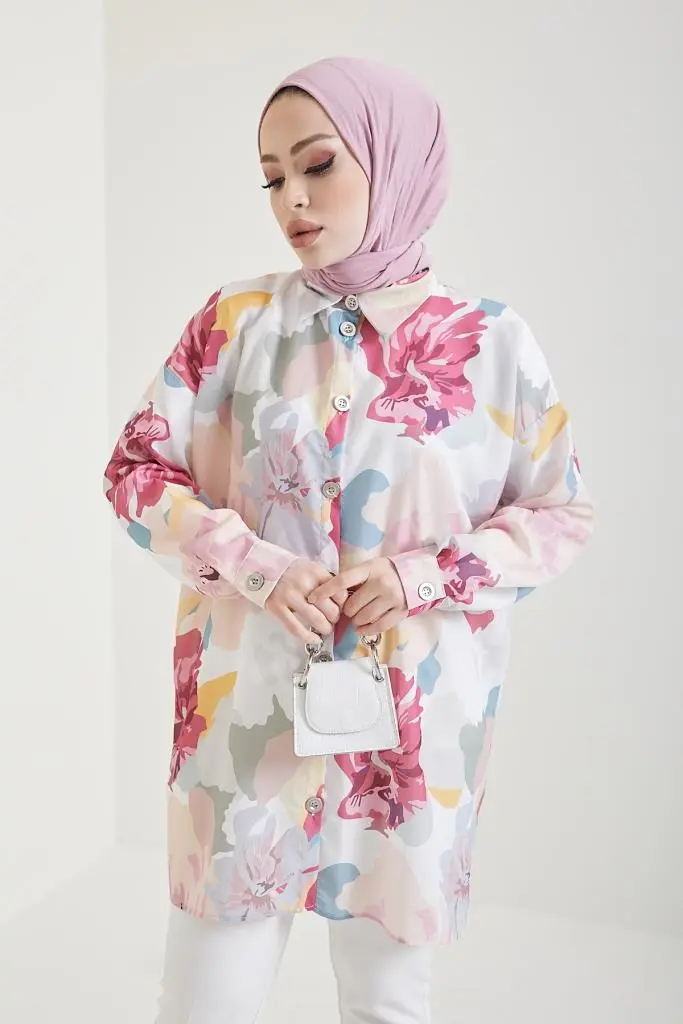 Rose Color Patterned Hijab Shirt-detail