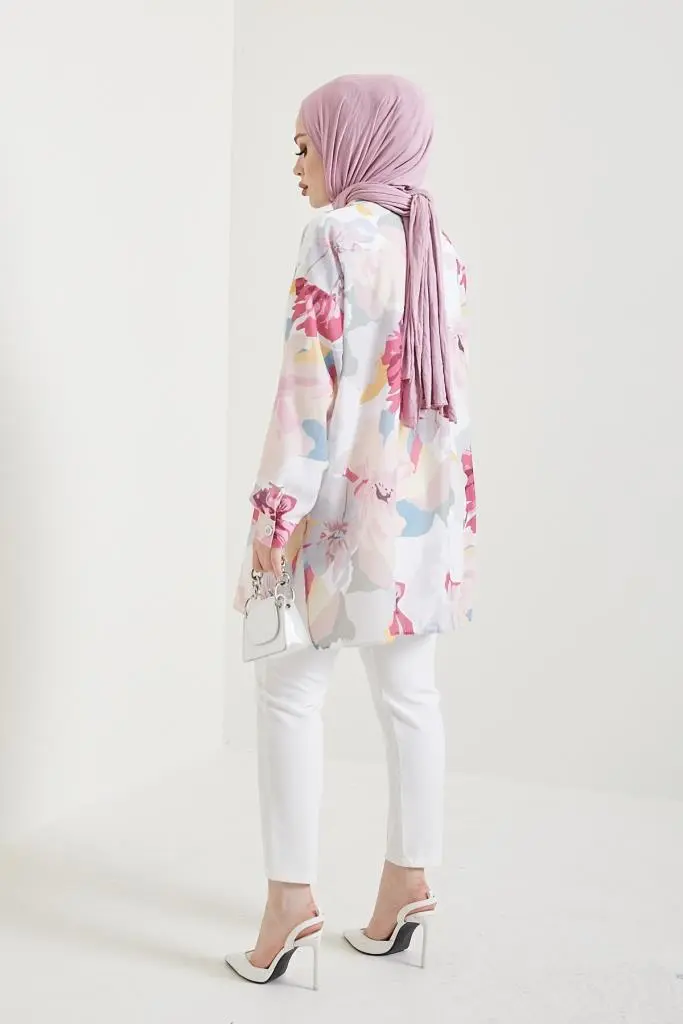 Rose Color Patterned Hijab Shirt-detail