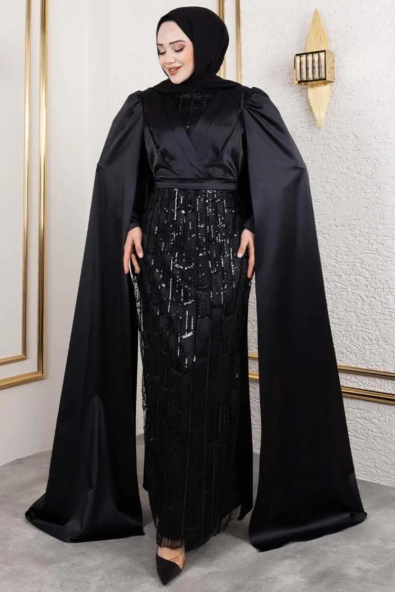 Satin Evening Dress With Drape Detail On The Front-detail