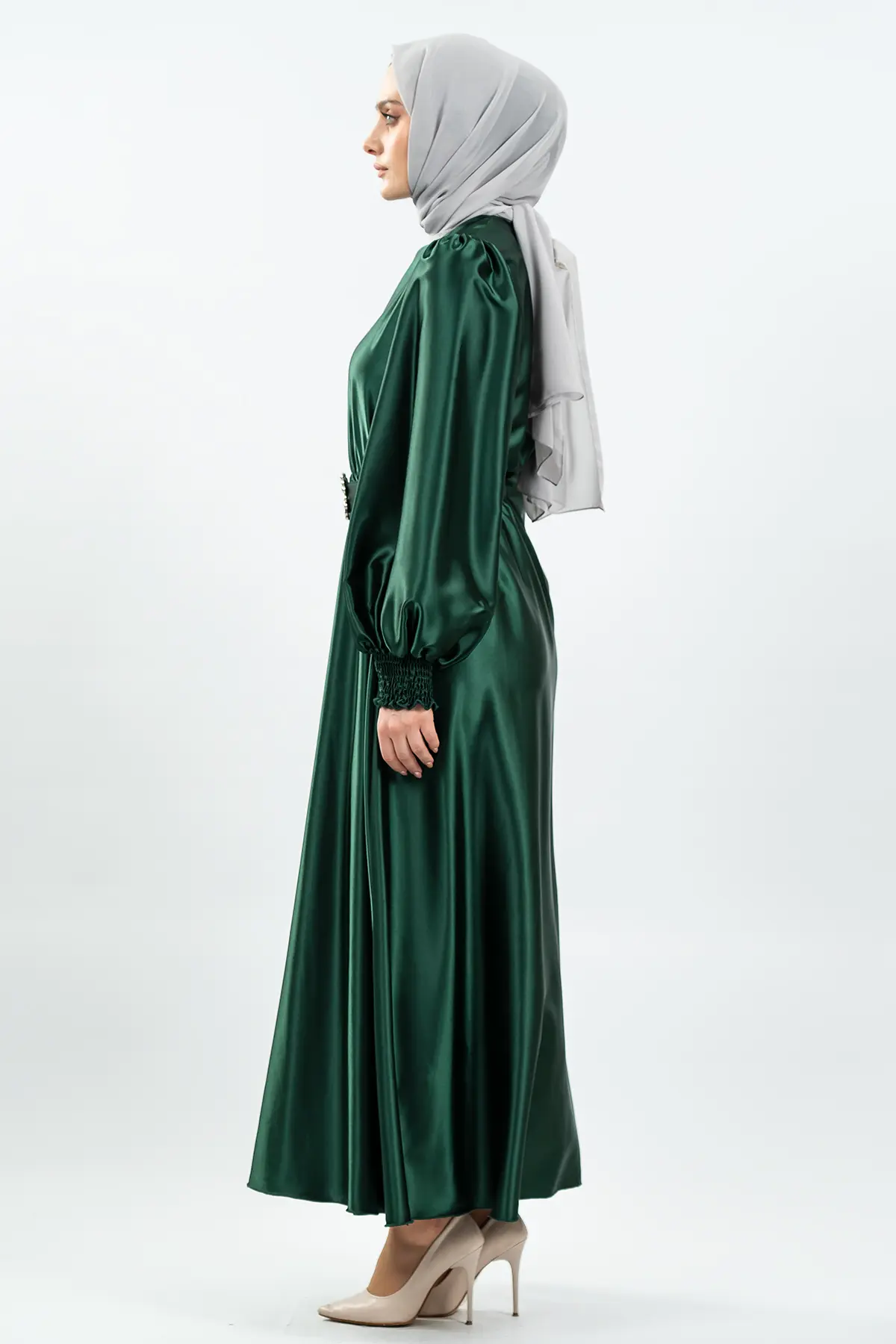 Satin Green Color Dress-detail