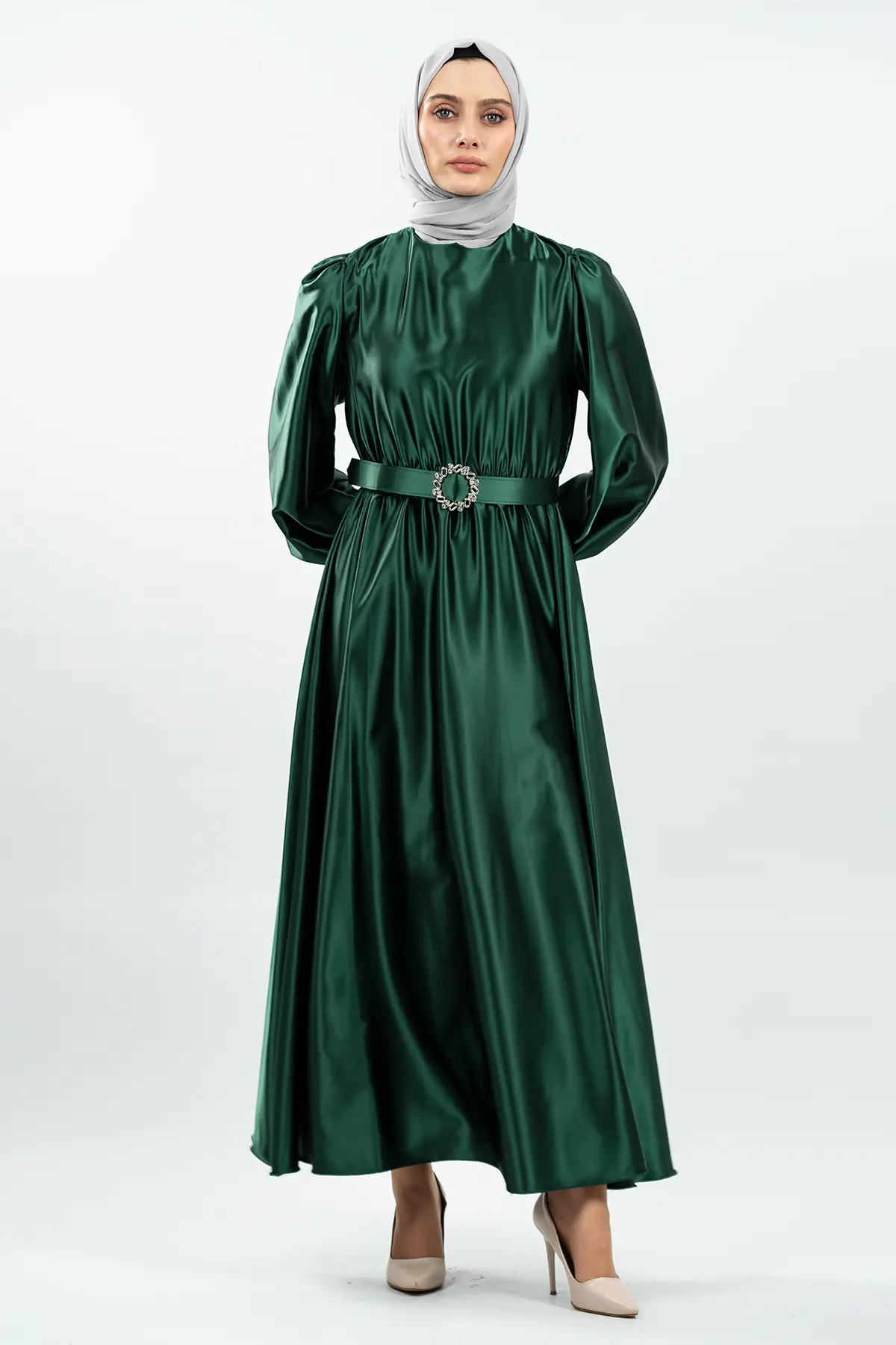 Satin Green Color Dress-detail