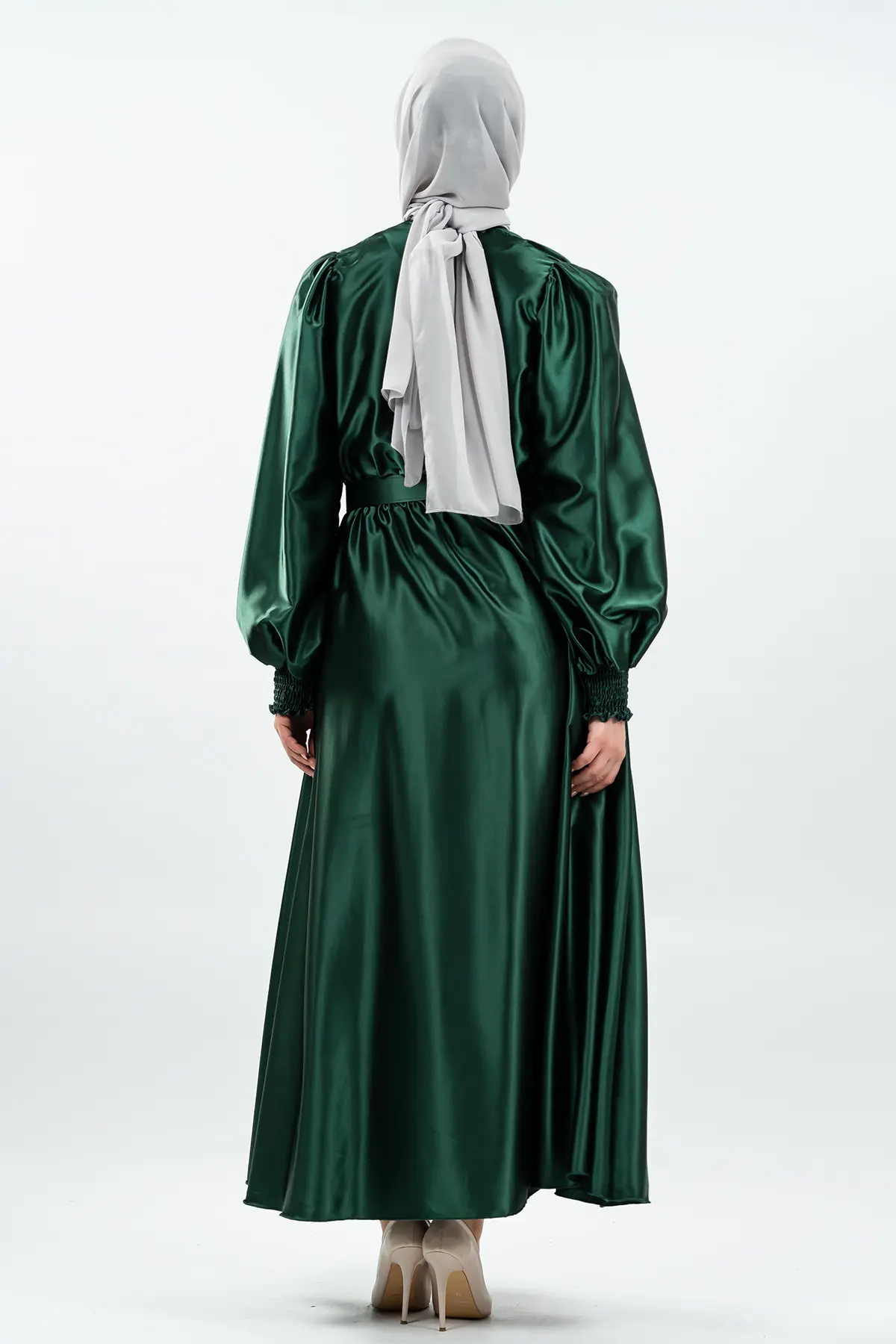 Satin Green Color Dress-detail