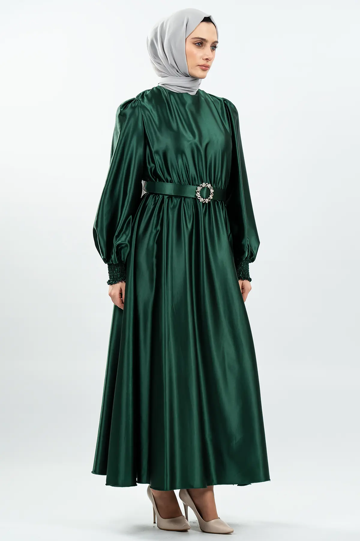 Satin Green Color Dress-detail