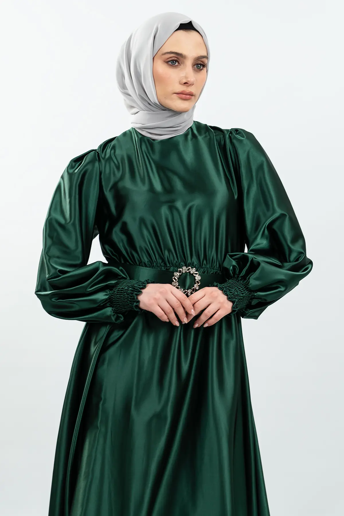 Satin Green Color Dress-detail