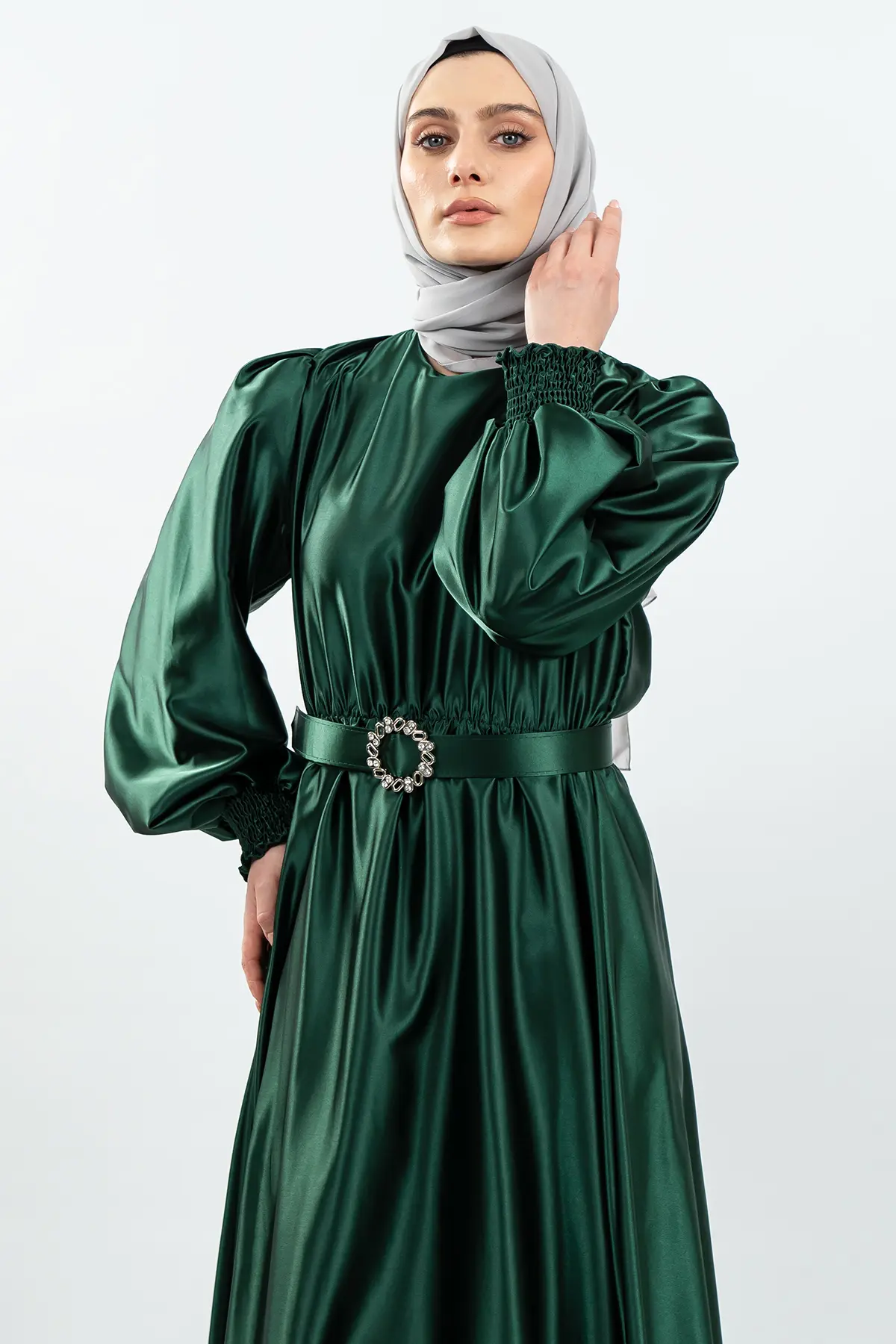 Satin Green Color Dress-detail