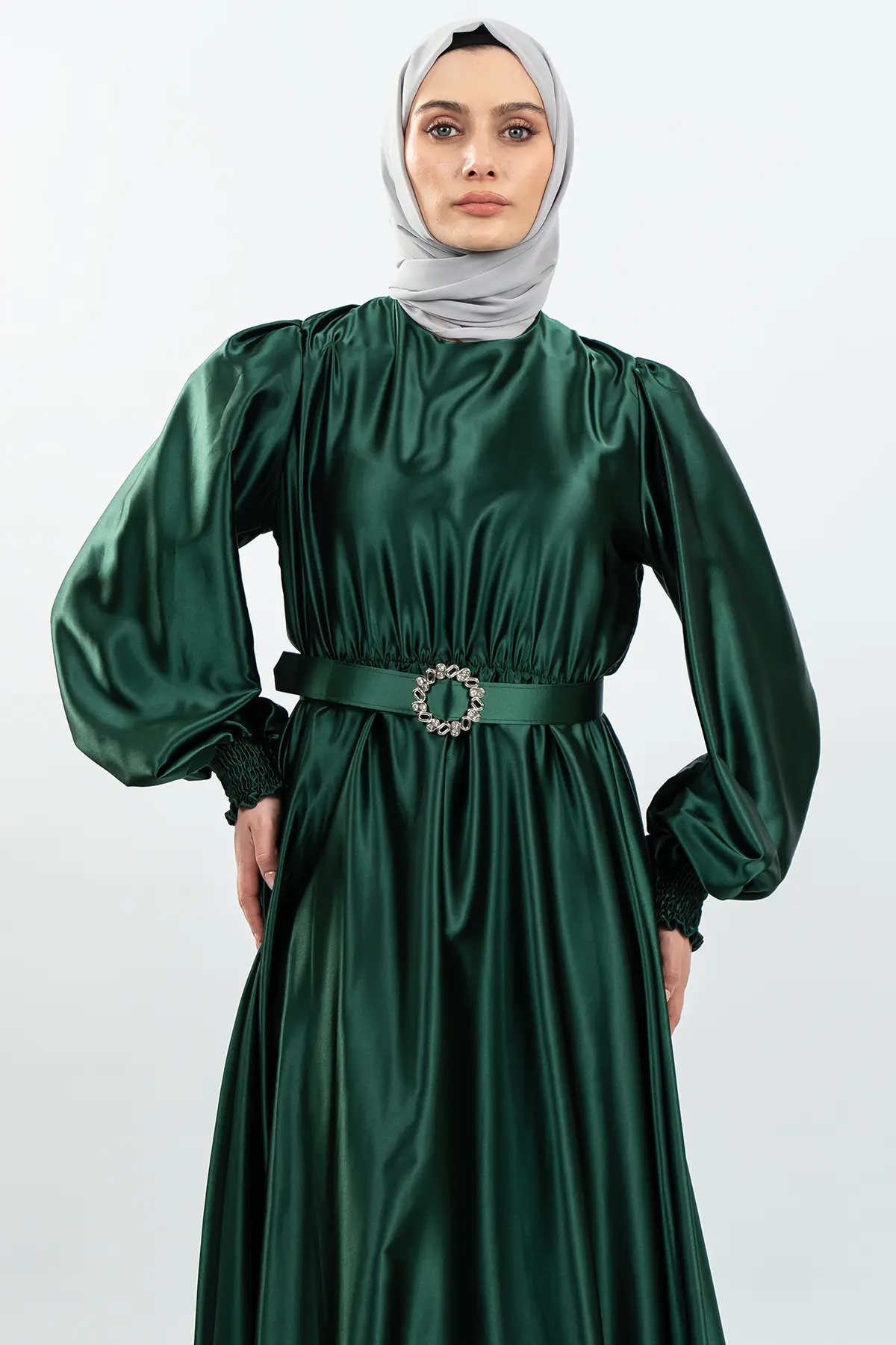 Satin Green Color Dress-detail