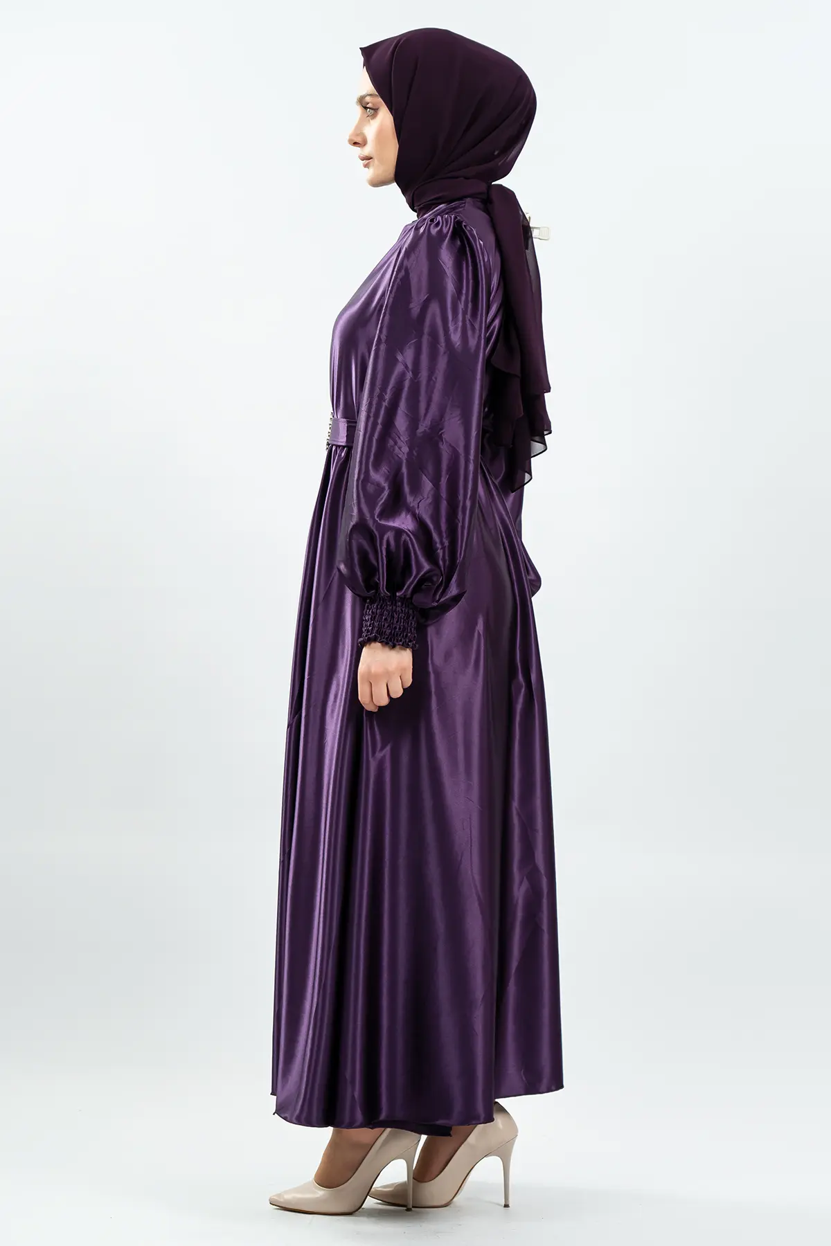 Satin Purple Color Dress-detail