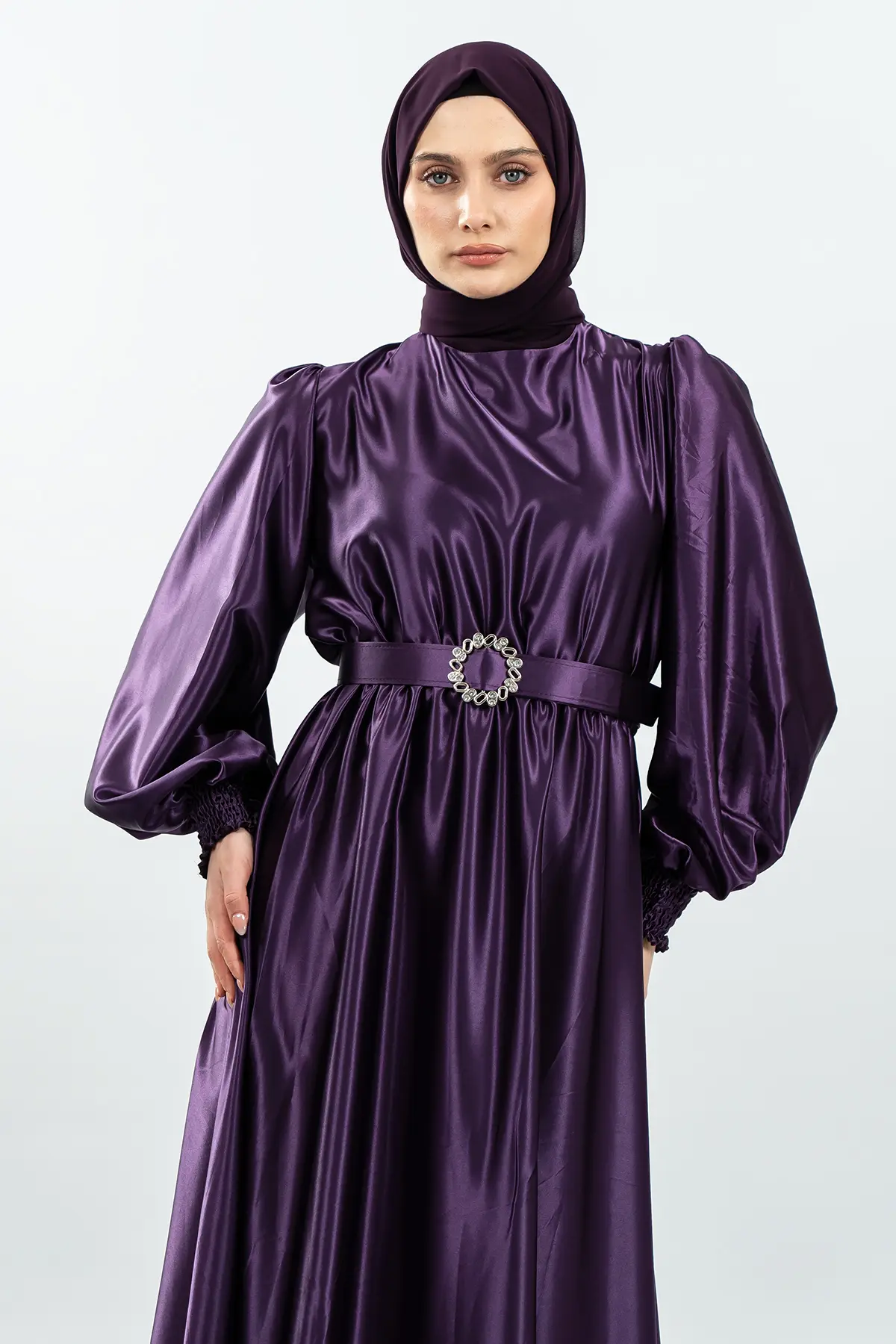 Satin Purple Color Dress-detail