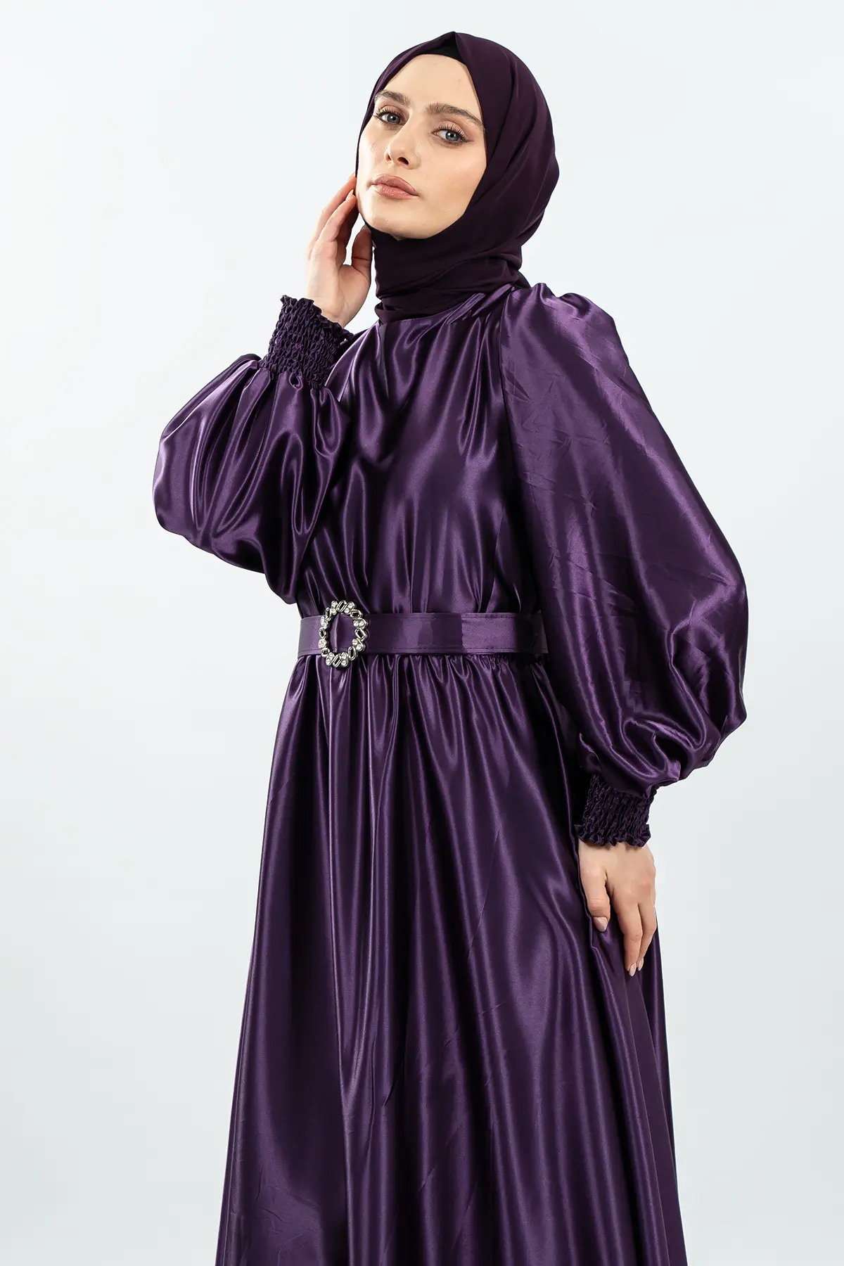 Satin Purple Color Dress-detail