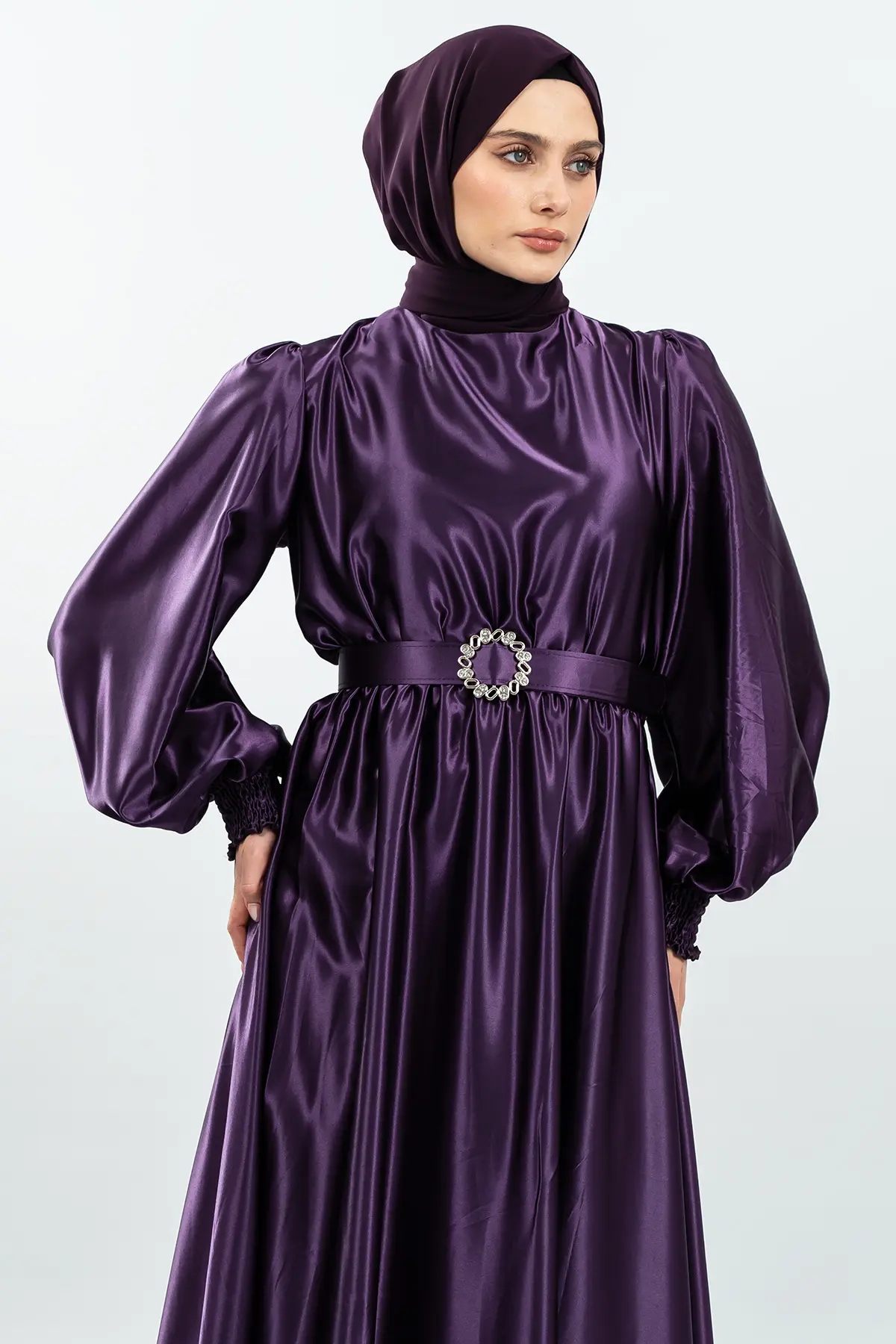 Satin Purple Color Dress-detail