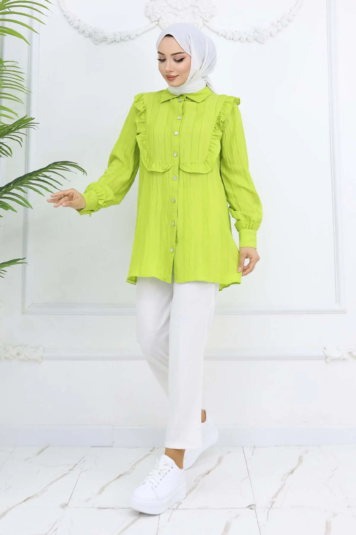 Self-patterned Shirt With Ruffle Detail-detail