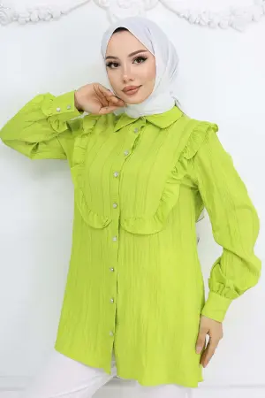 Self-patterned Shirt With Ruffle Detail