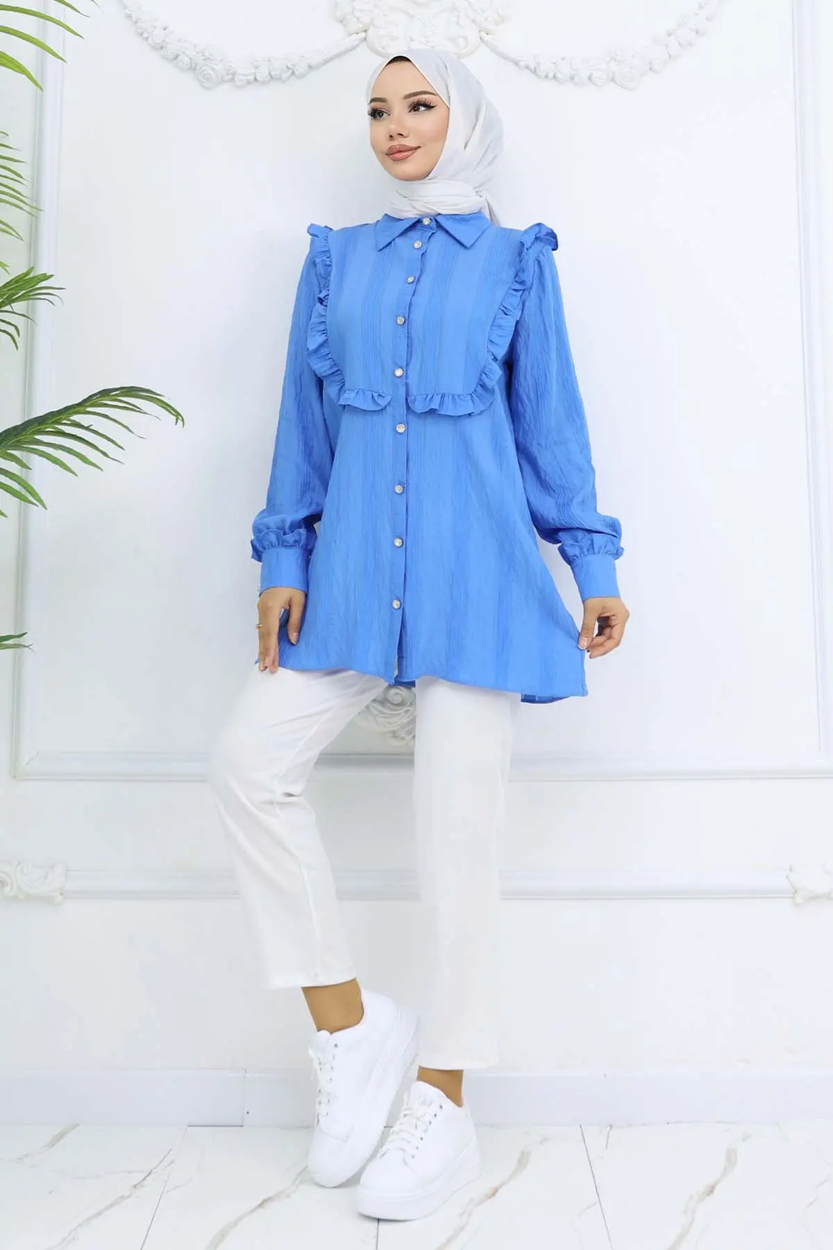 Self-patterned Shirt With Ruffle Detail-detail