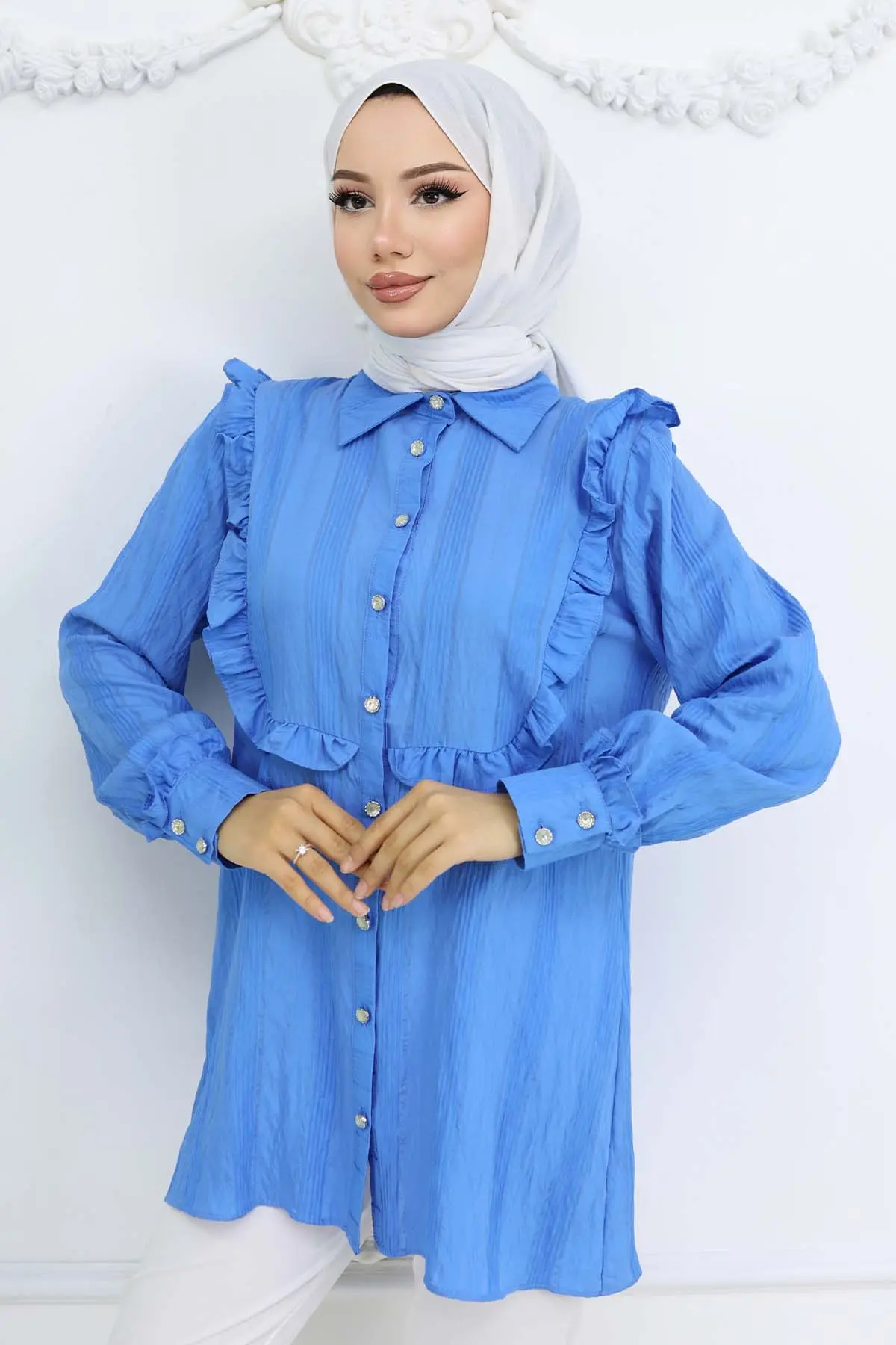 Self-patterned Shirt With Ruffle Detail-detail