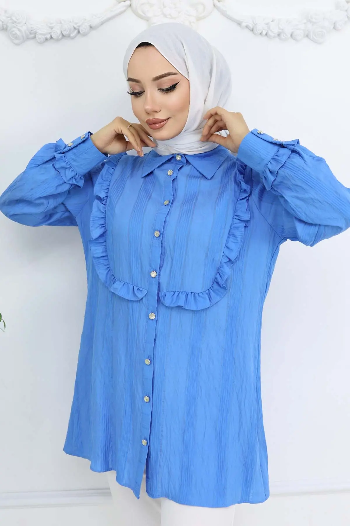 Self-patterned Shirt With Ruffle Detail-detail