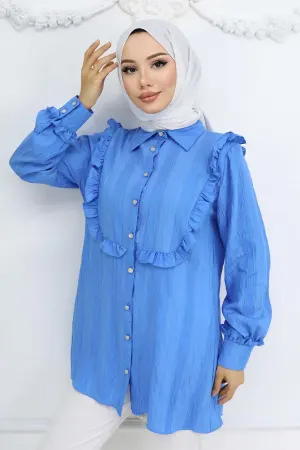 Self-patterned Shirt With Ruffle Detail