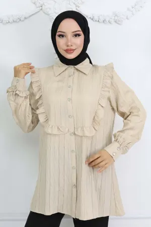 Self-patterned Shirt With Ruffle Detail