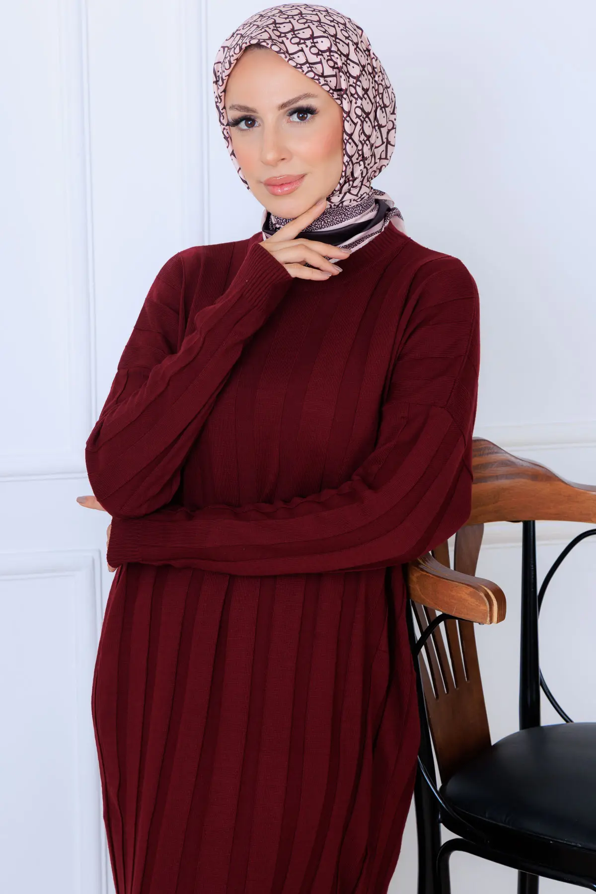 Self-striped Knit Dress-detail