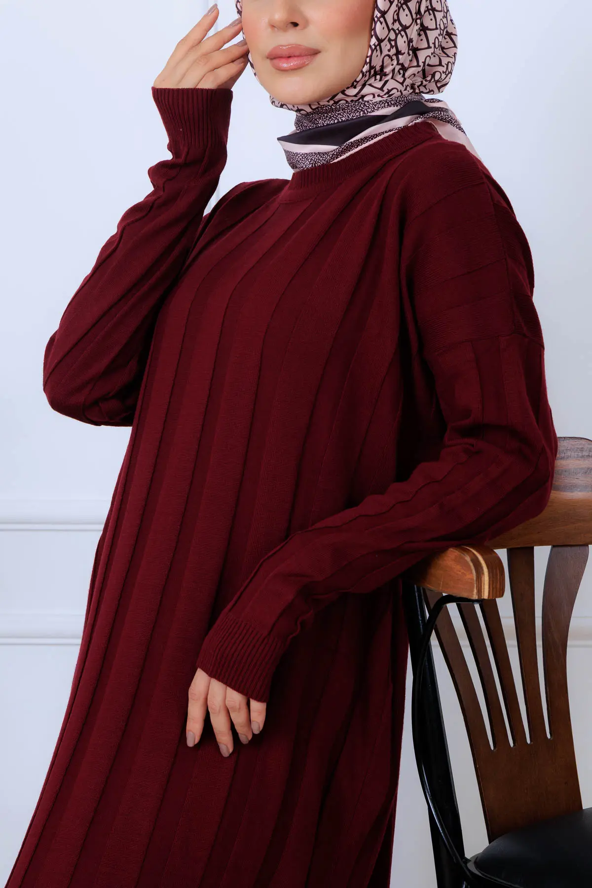 Self-striped Knit Dress-detail