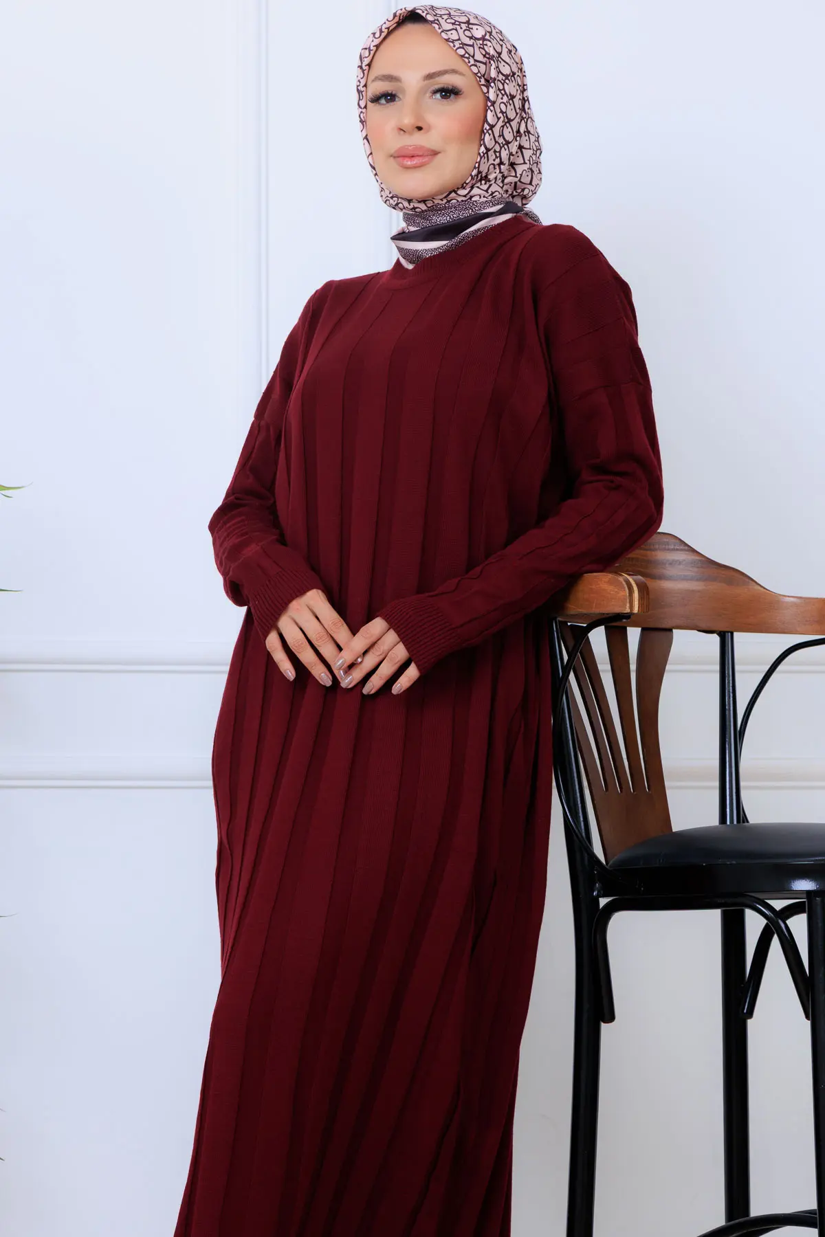 Self-striped Knit Dress-detail