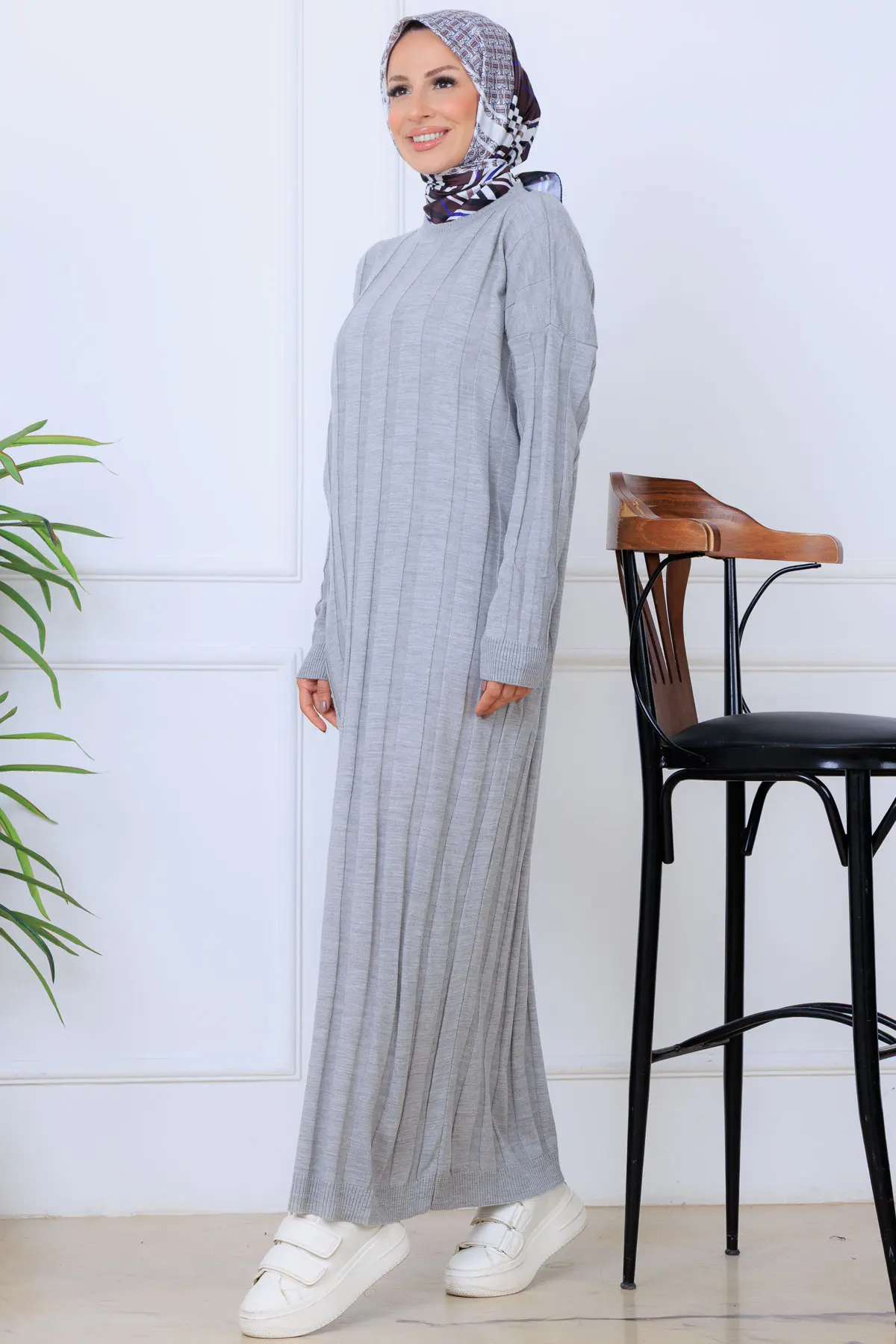 Self-striped Knit Dress-detail