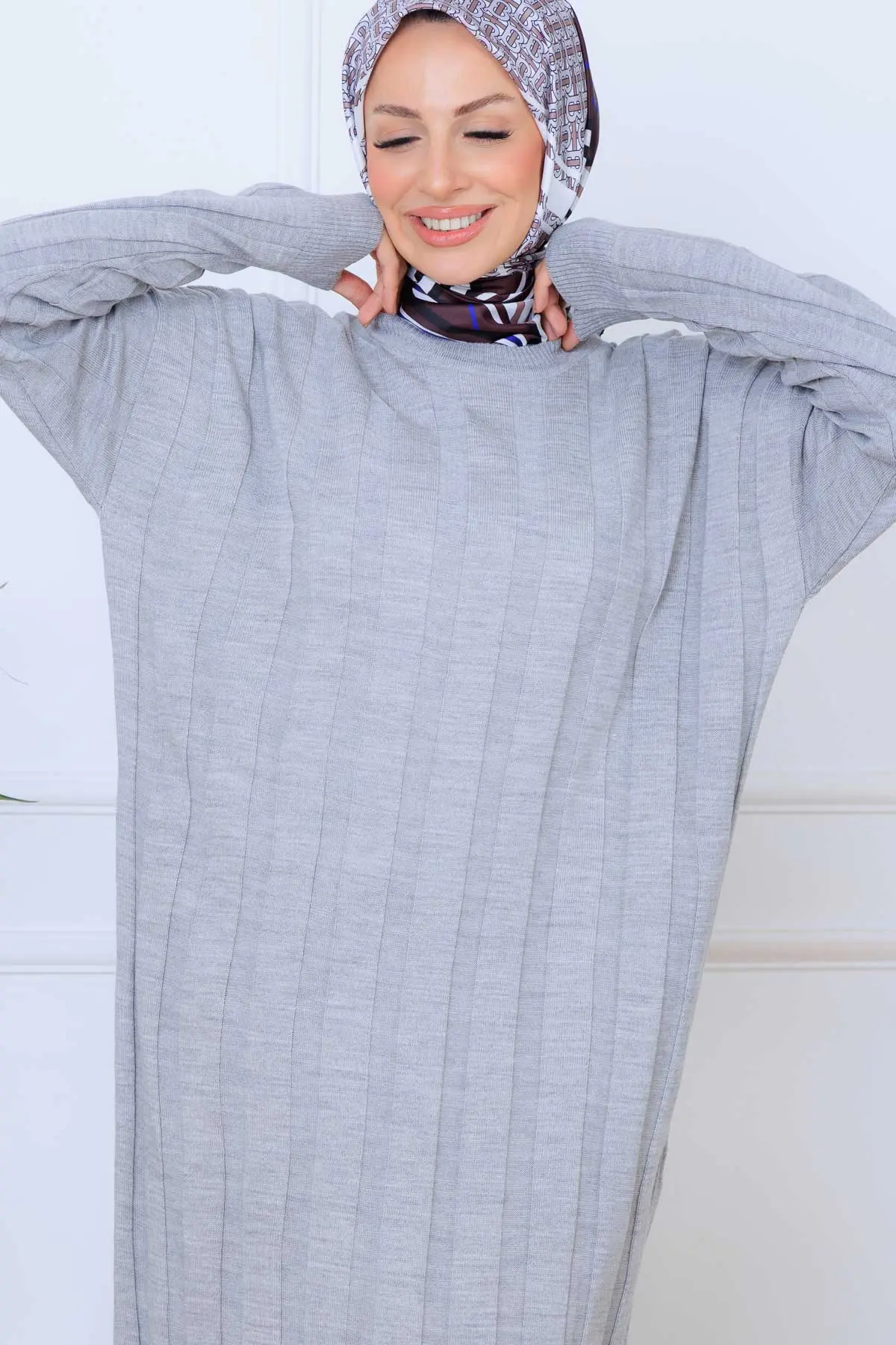 Self-striped Knit Dress-detail