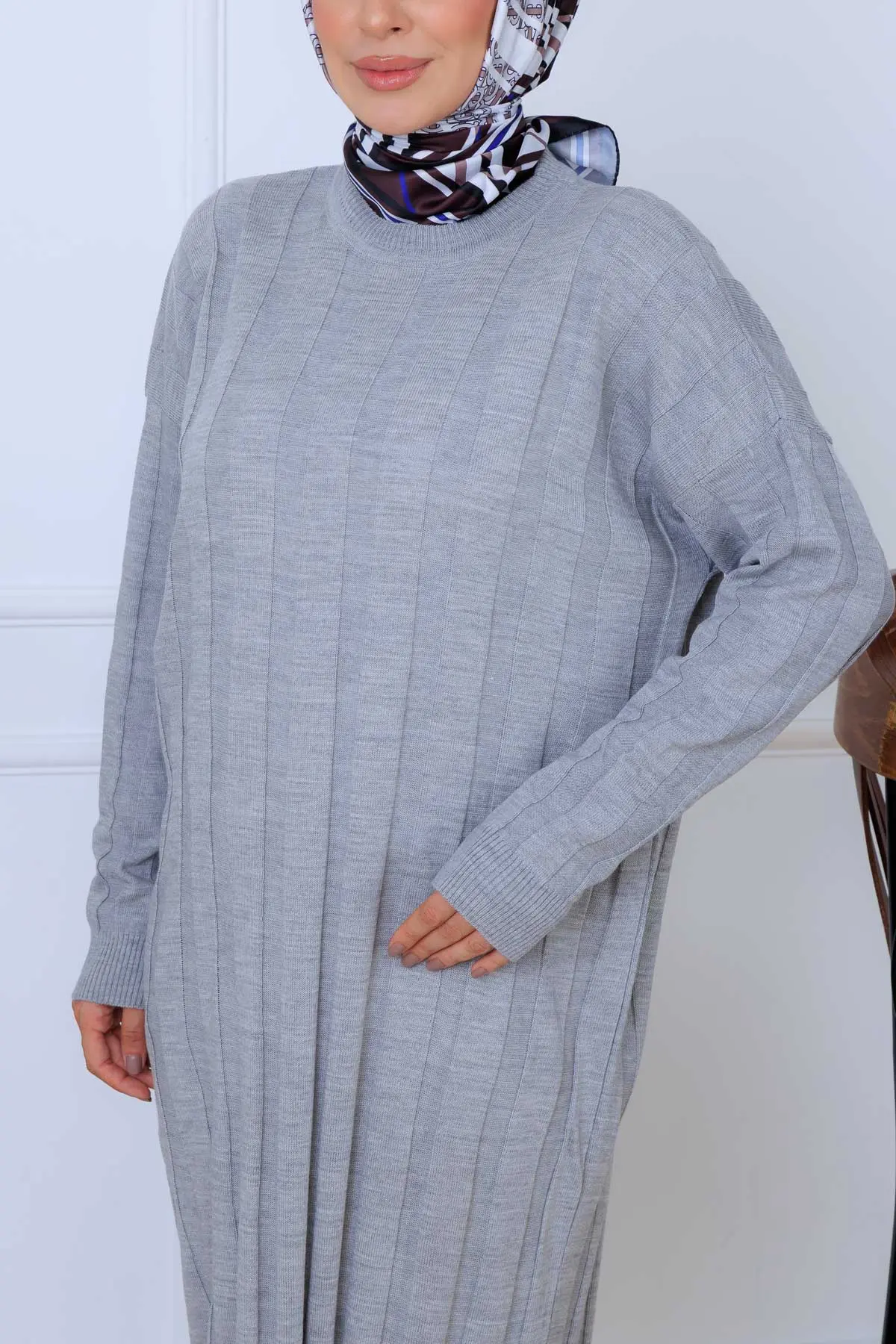 Self-striped Knit Dress-detail