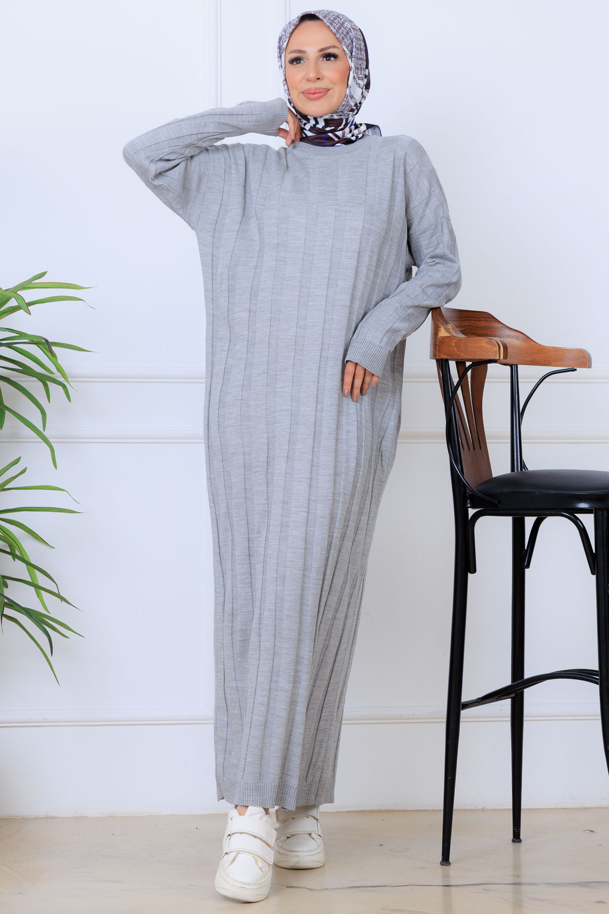 Self-striped Knit Dress