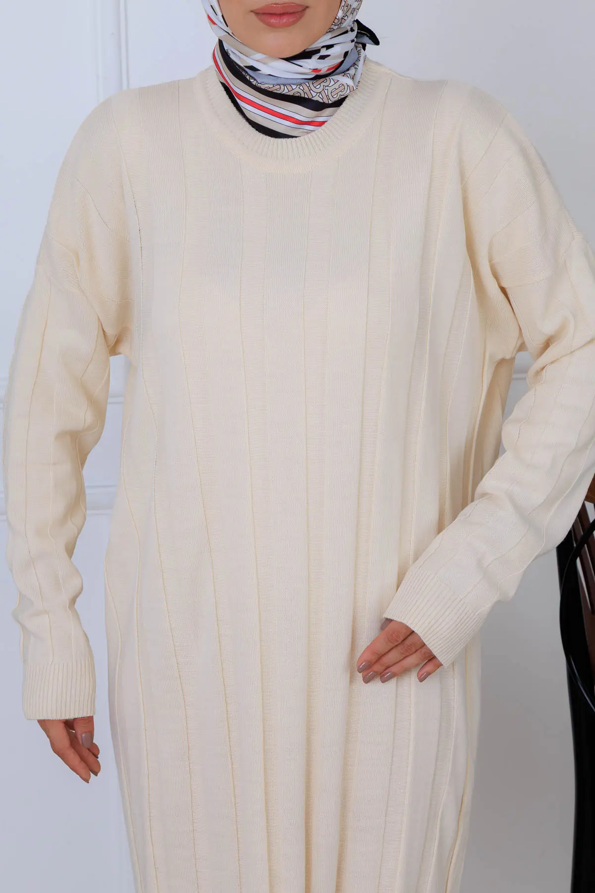 Self-striped Knit Dress-detail