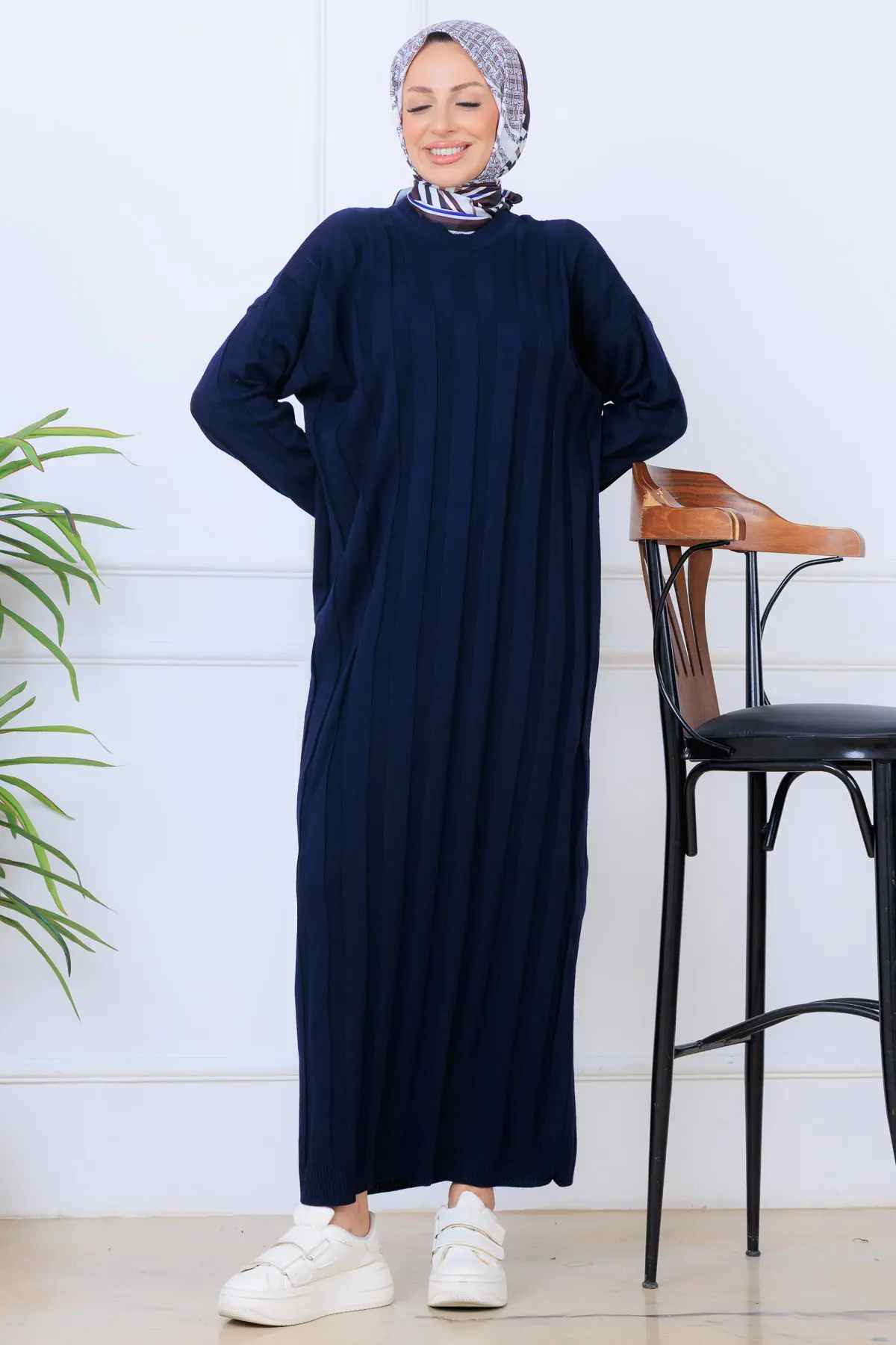 Self-striped Knit Dress-detail