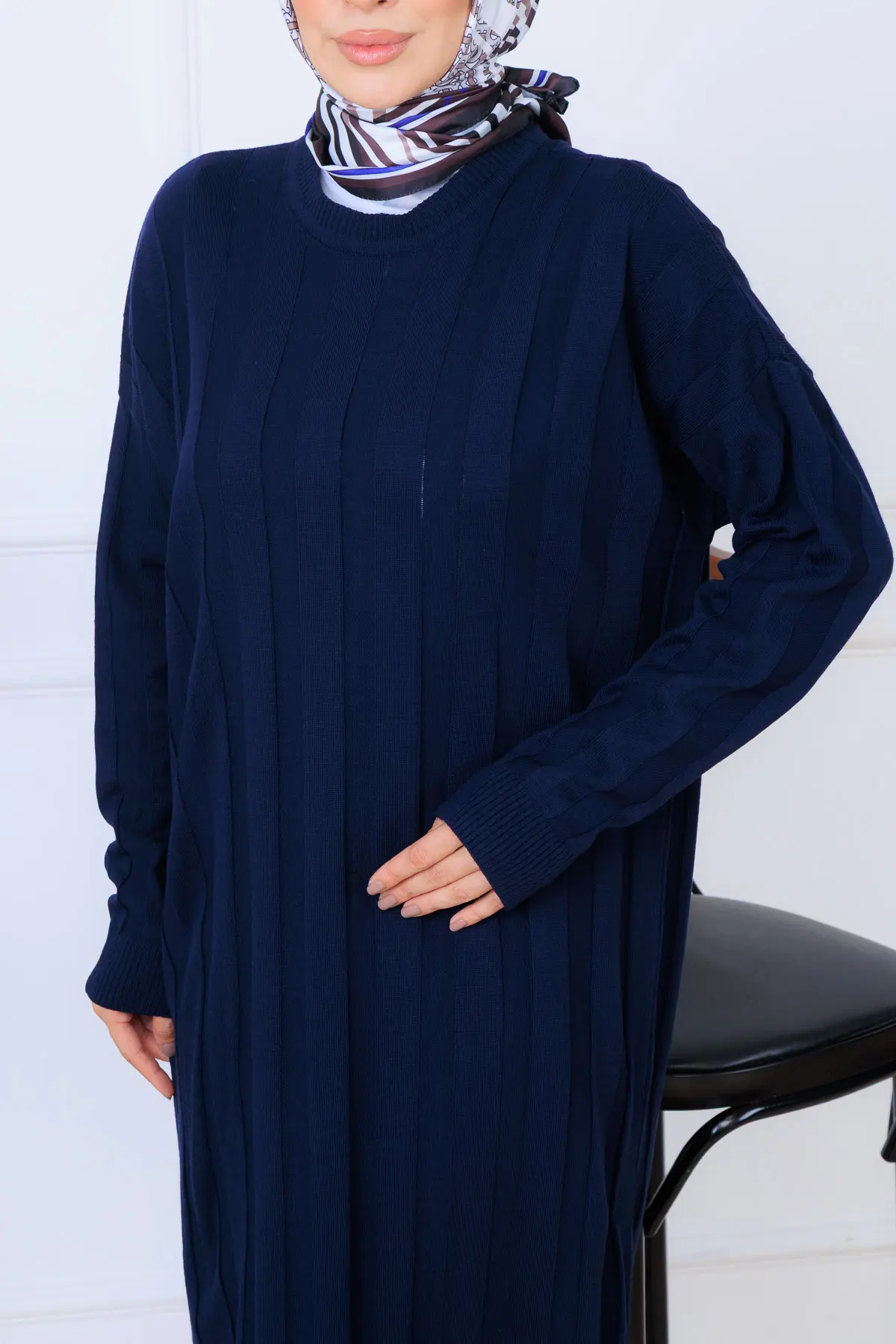 Self-striped Knit Dress-detail